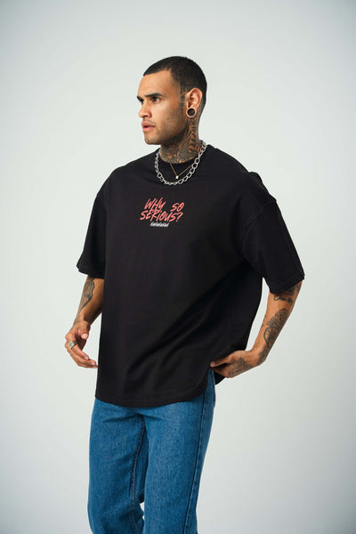 Joker Why So Serius B Baskılı Siyah Oversize T-Shirt