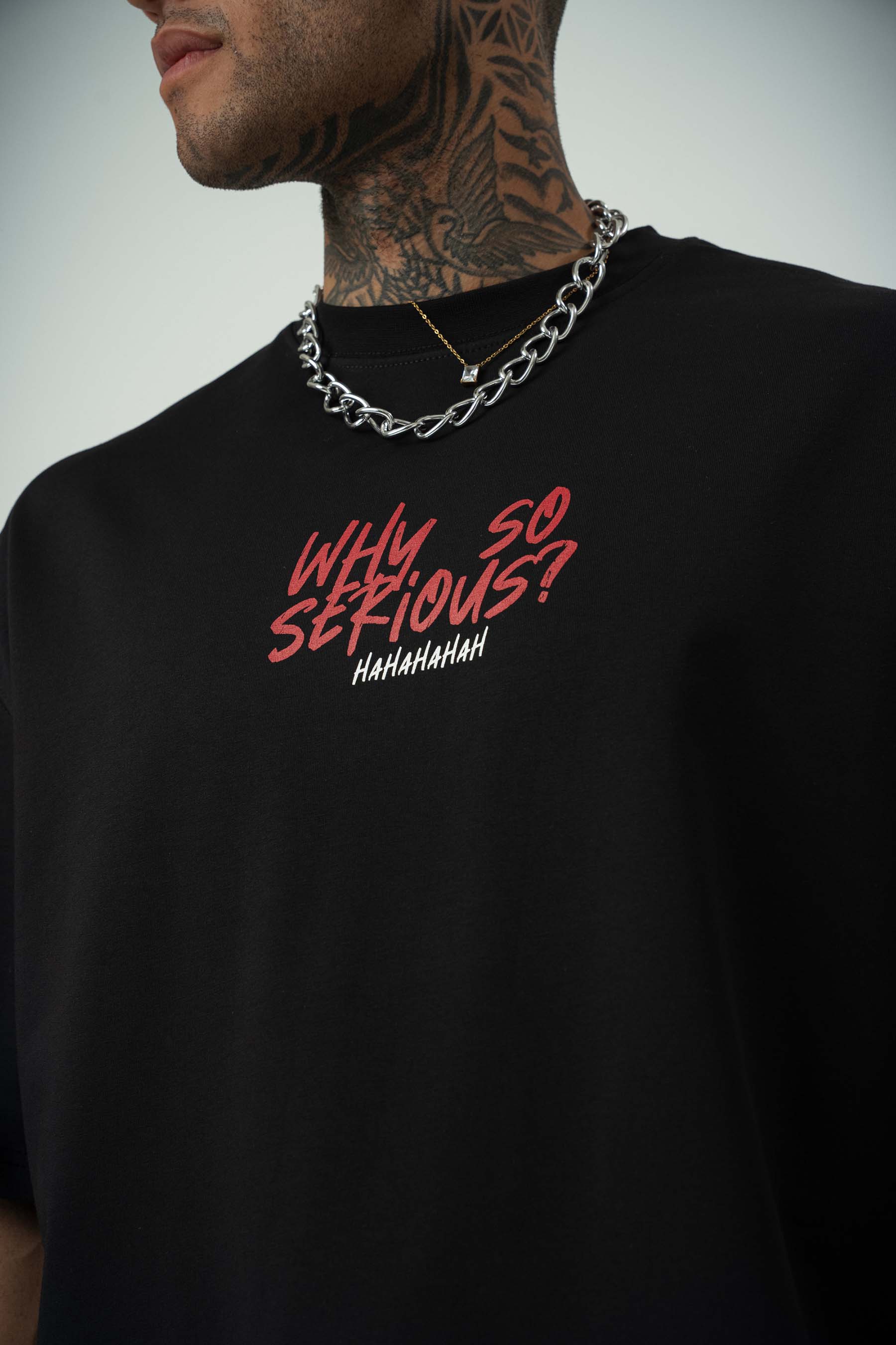 Joker Why So Serius B Baskılı Siyah Oversize T-Shirt