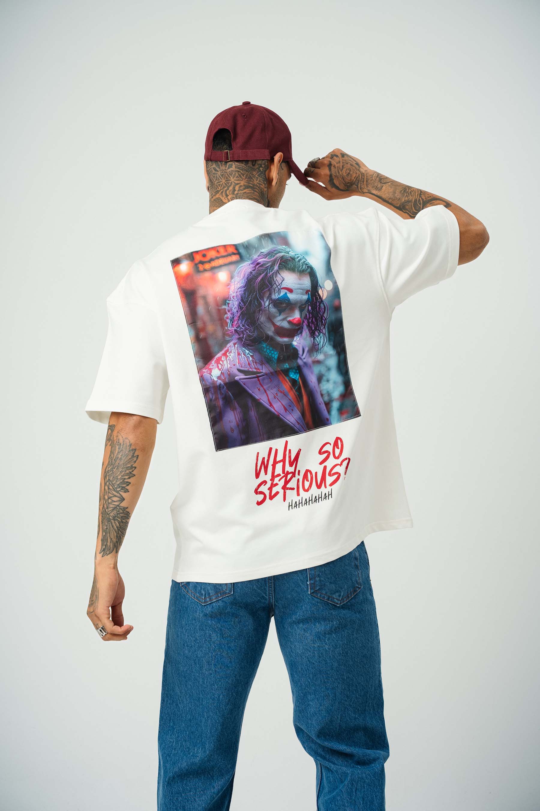 Joker Why So Serius B Baskılı Beyaz Oversize T-Shirt