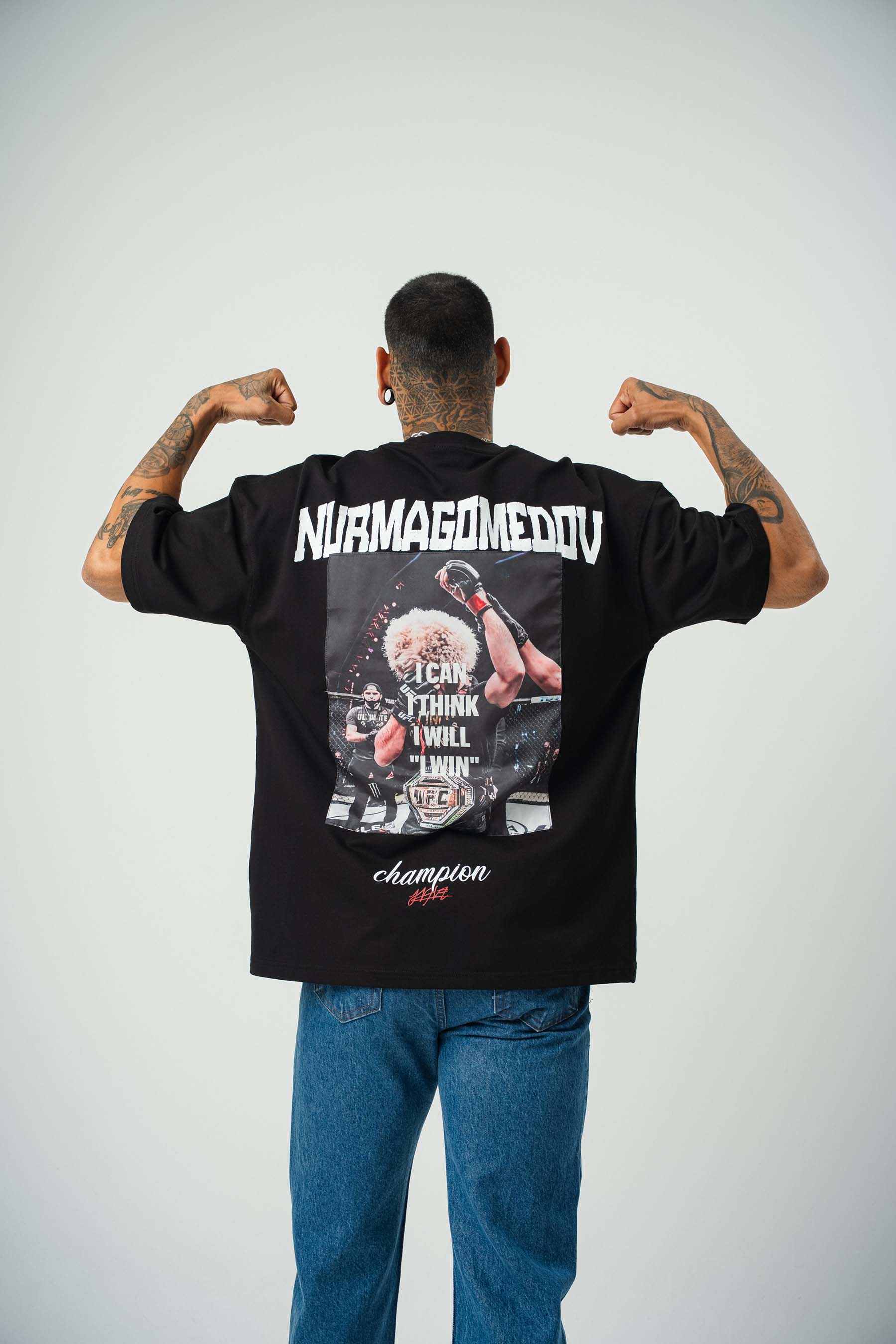 Khabib Nurmagomedov Baskılı Siyah Oversize T-Shirt