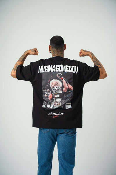 Khabib Nurmagomedov Baskılı Siyah Oversize T-Shirt