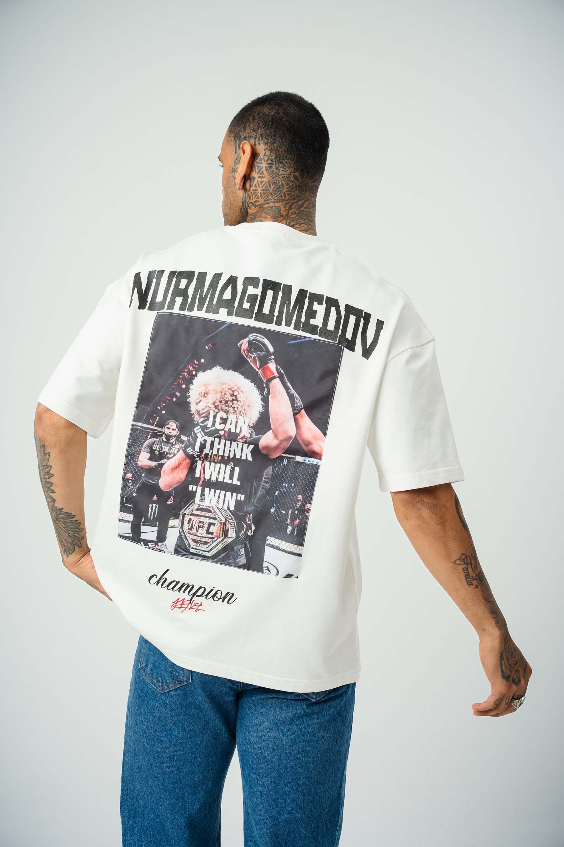 Khabib Nurmagomedov Baskılı Beyaz Oversize T-Shirt