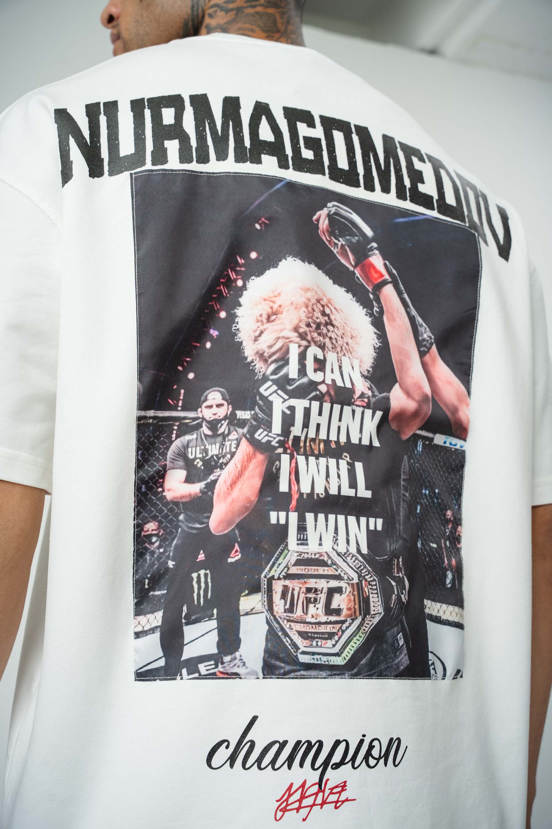 Khabib Nurmagomedov Baskılı Beyaz Oversize T-Shirt