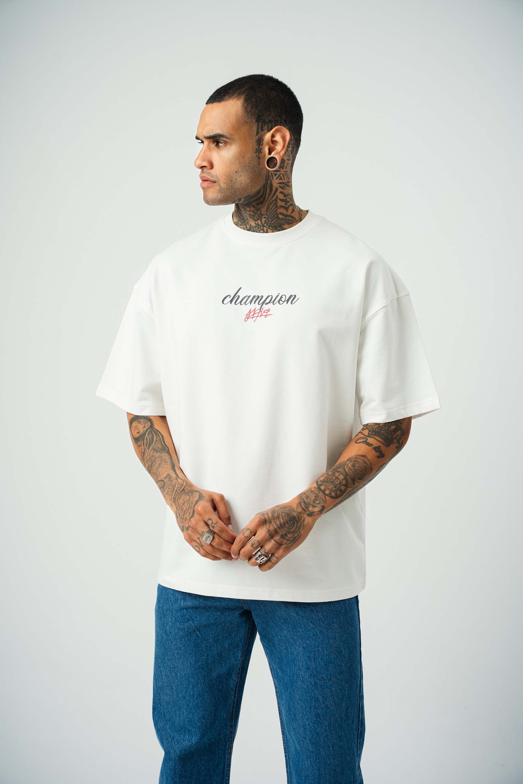 Khabib Nurmagomedov Baskılı Beyaz Oversize T-Shirt