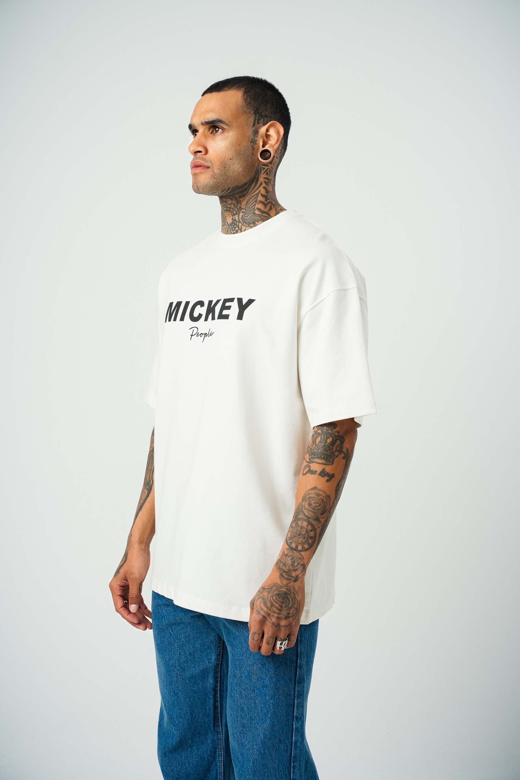 Mickey People Baskılı Beyaz Oversize T-Shirt