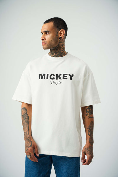 Mickey People Baskılı Beyaz Oversize T-Shirt