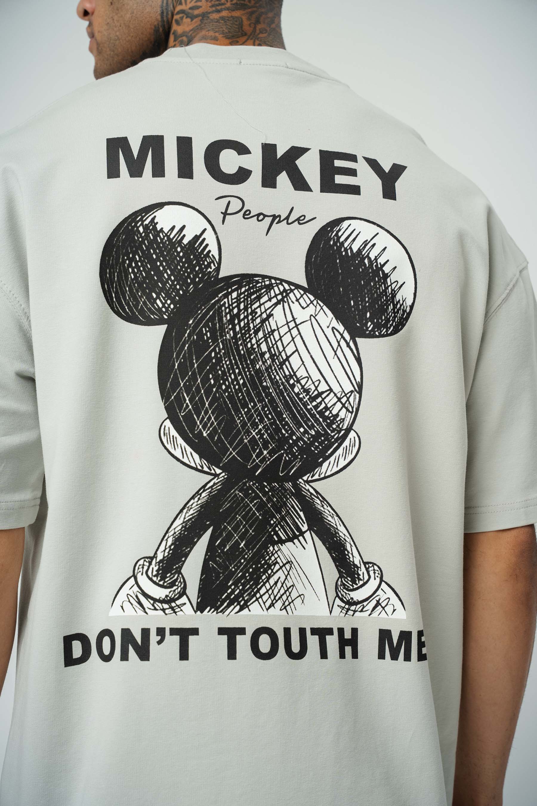 Mickey People Baskılı Gri Oversize T-Shirt