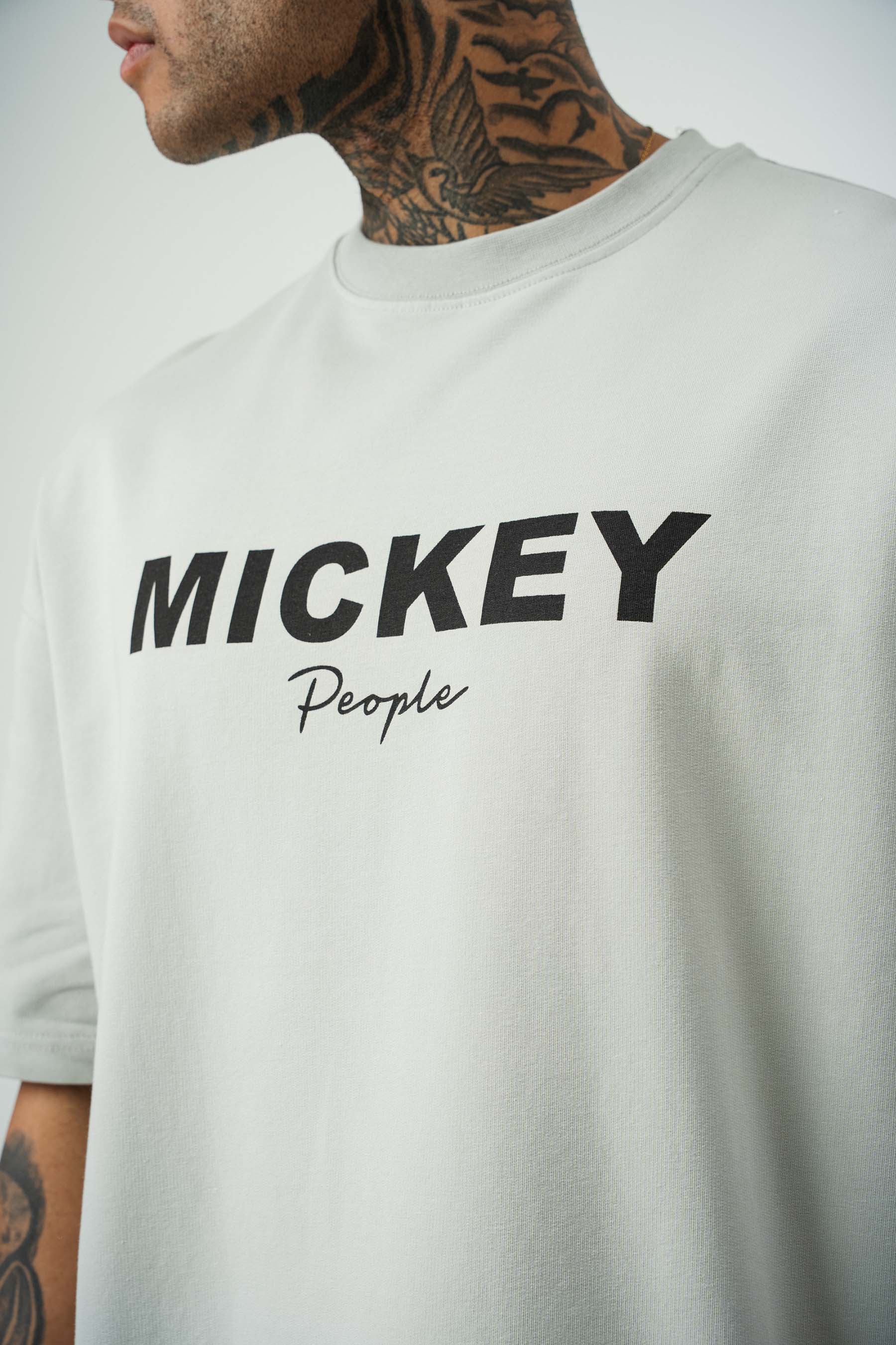 Mickey People Baskılı Gri Oversize T-Shirt