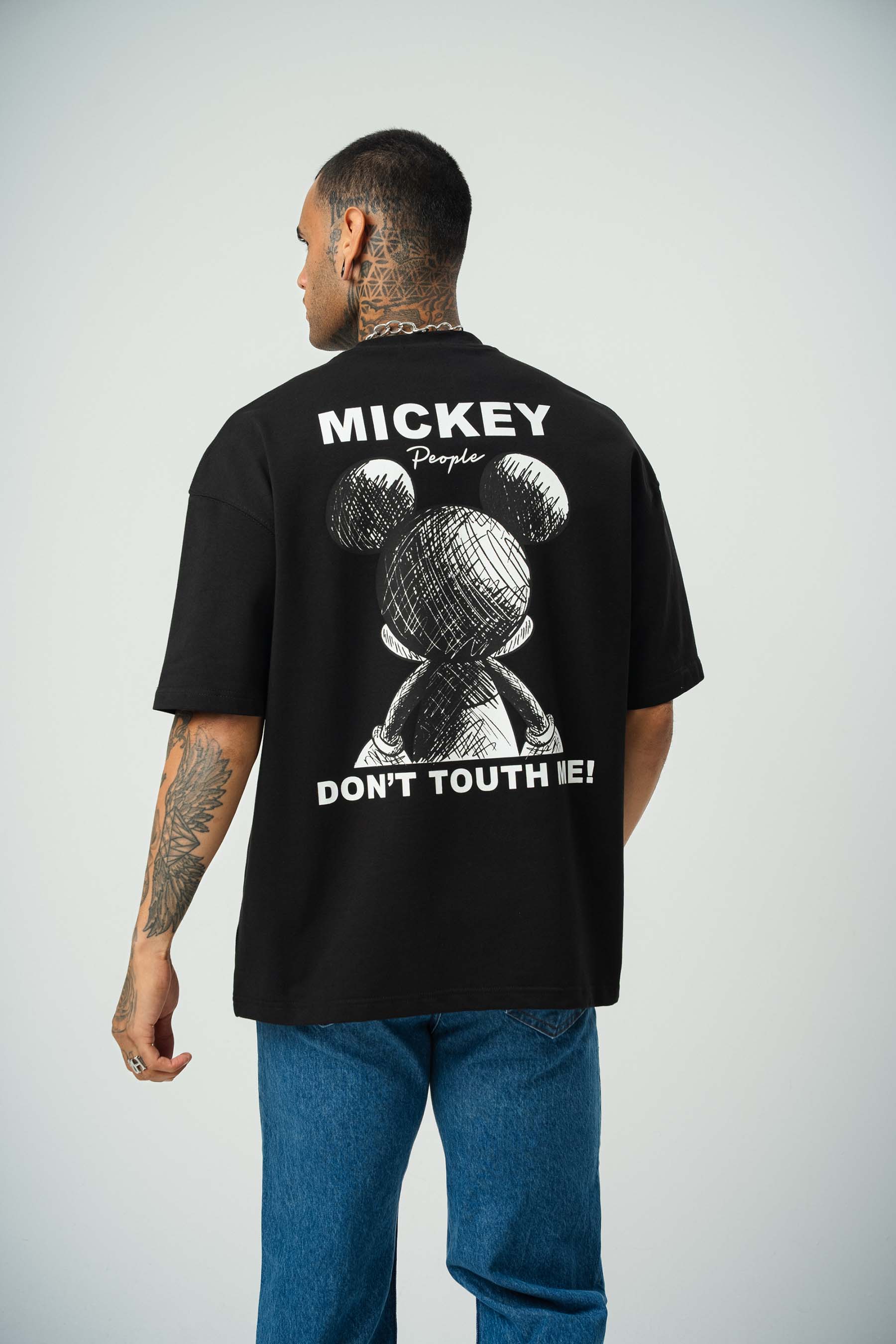 Mickey People Baskılı Siyah Oversize T-Shirt