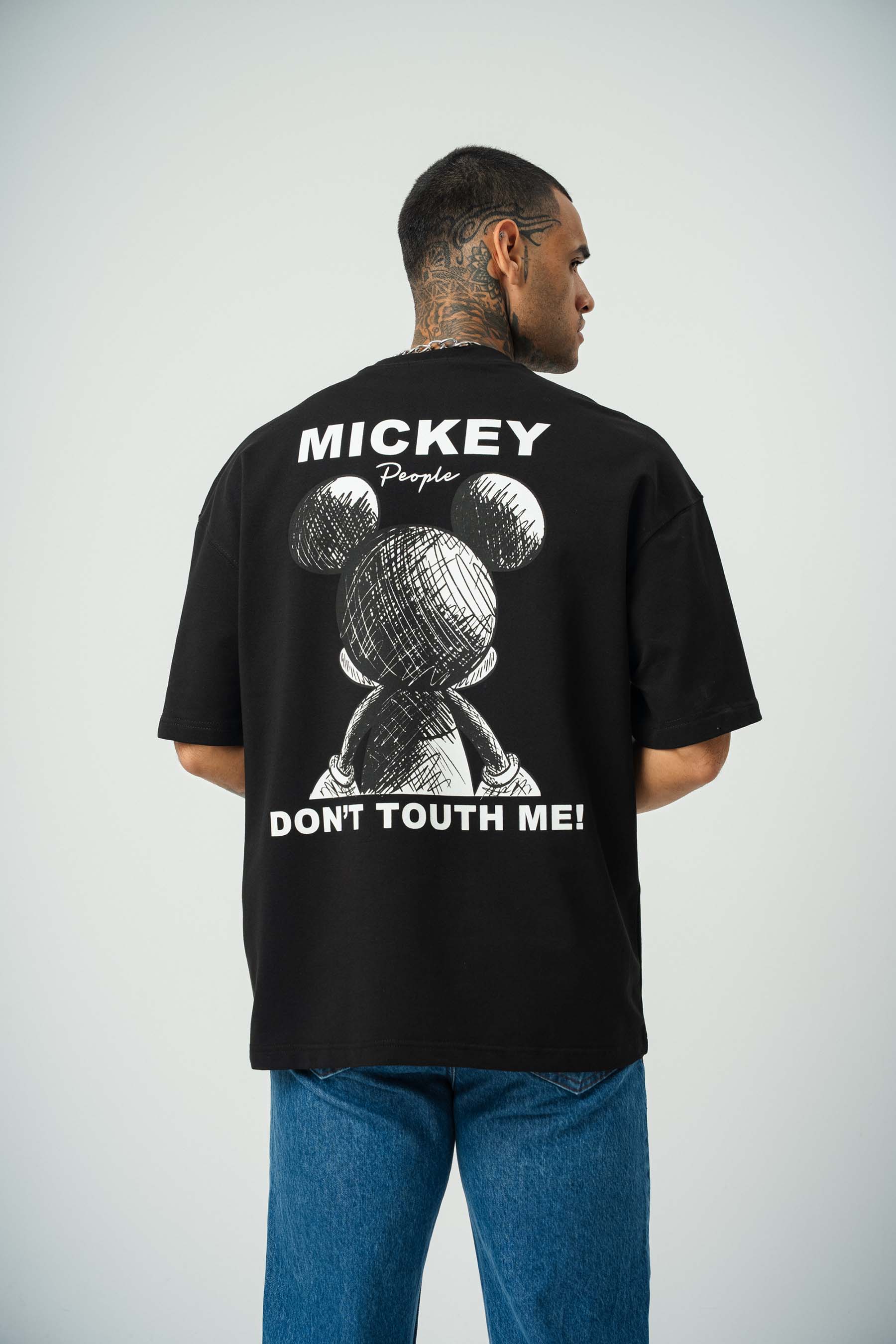Mickey People Baskılı Siyah Oversize T-Shirt