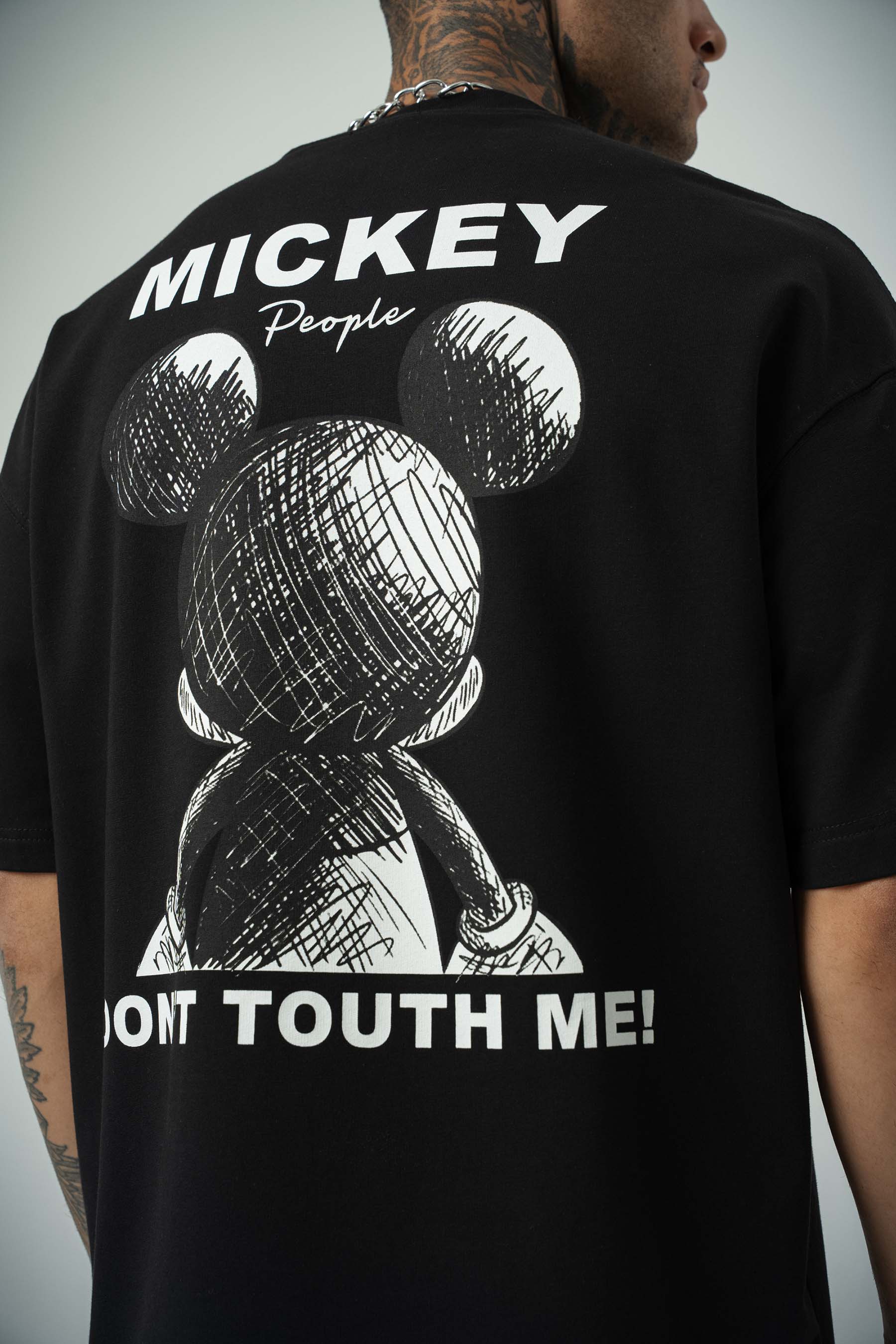Mickey People Baskılı Siyah Oversize T-Shirt