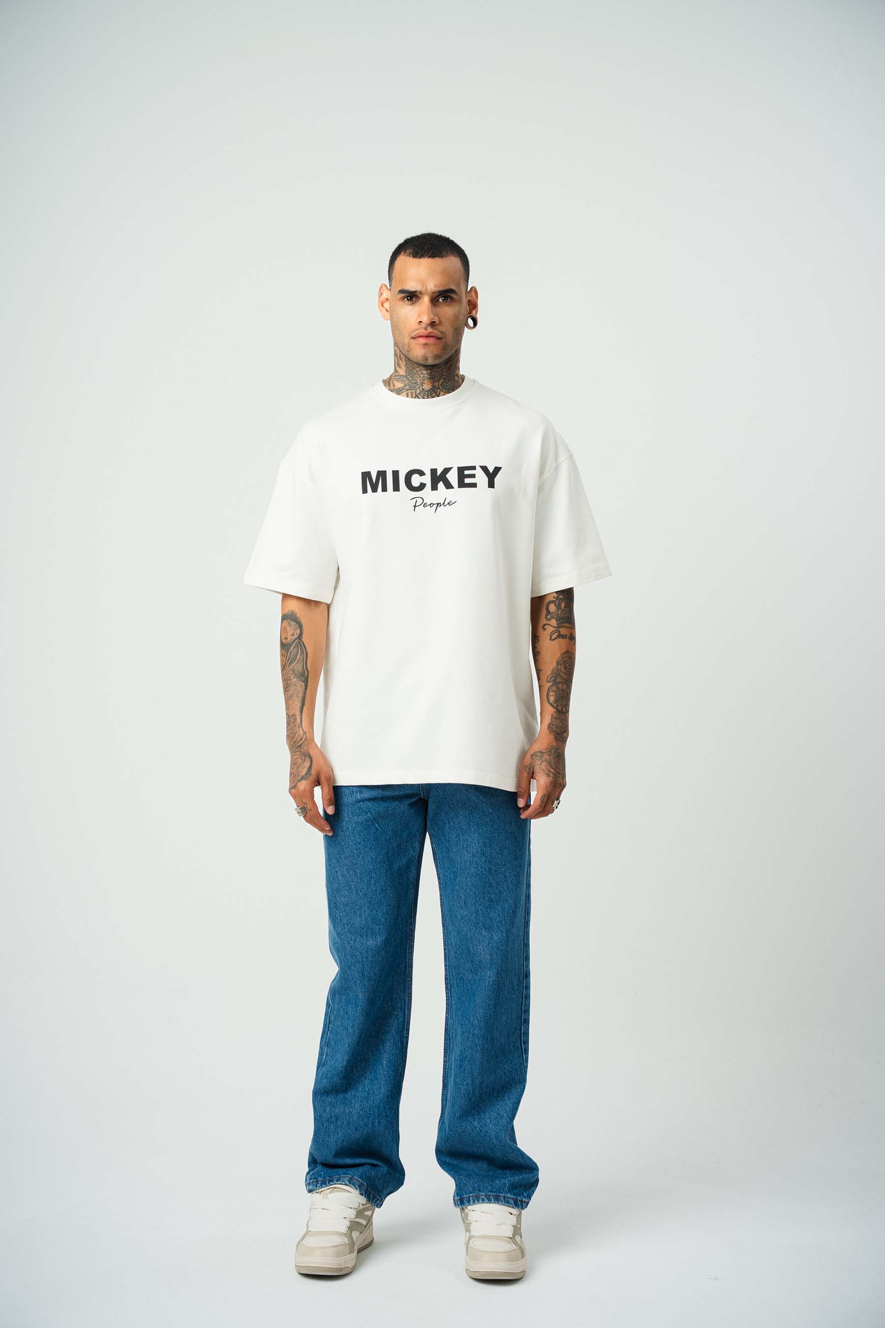 Mickey People Baskılı Beyaz Oversize T-Shirt