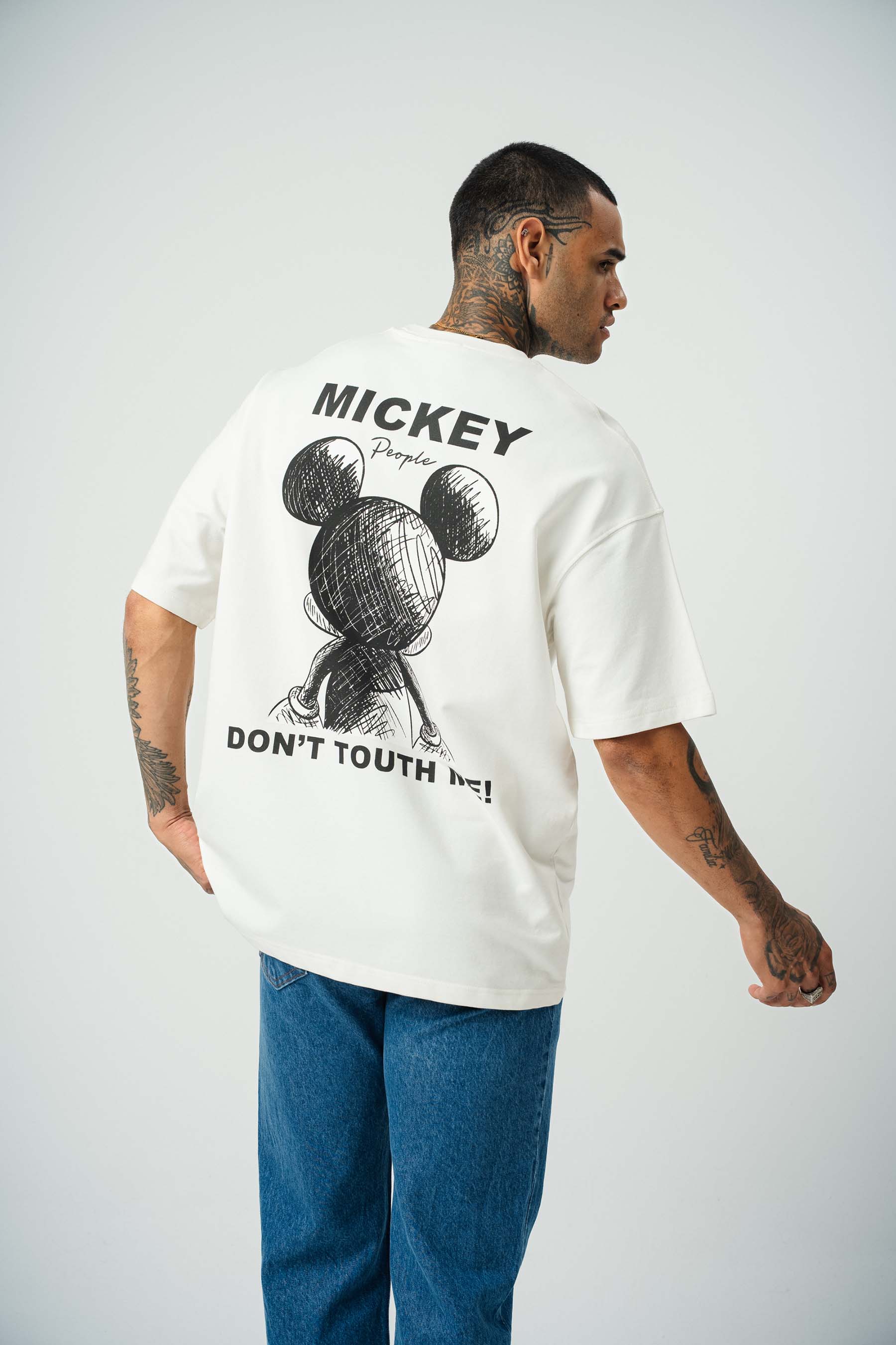 Mickey People Baskılı Beyaz Oversize T-Shirt