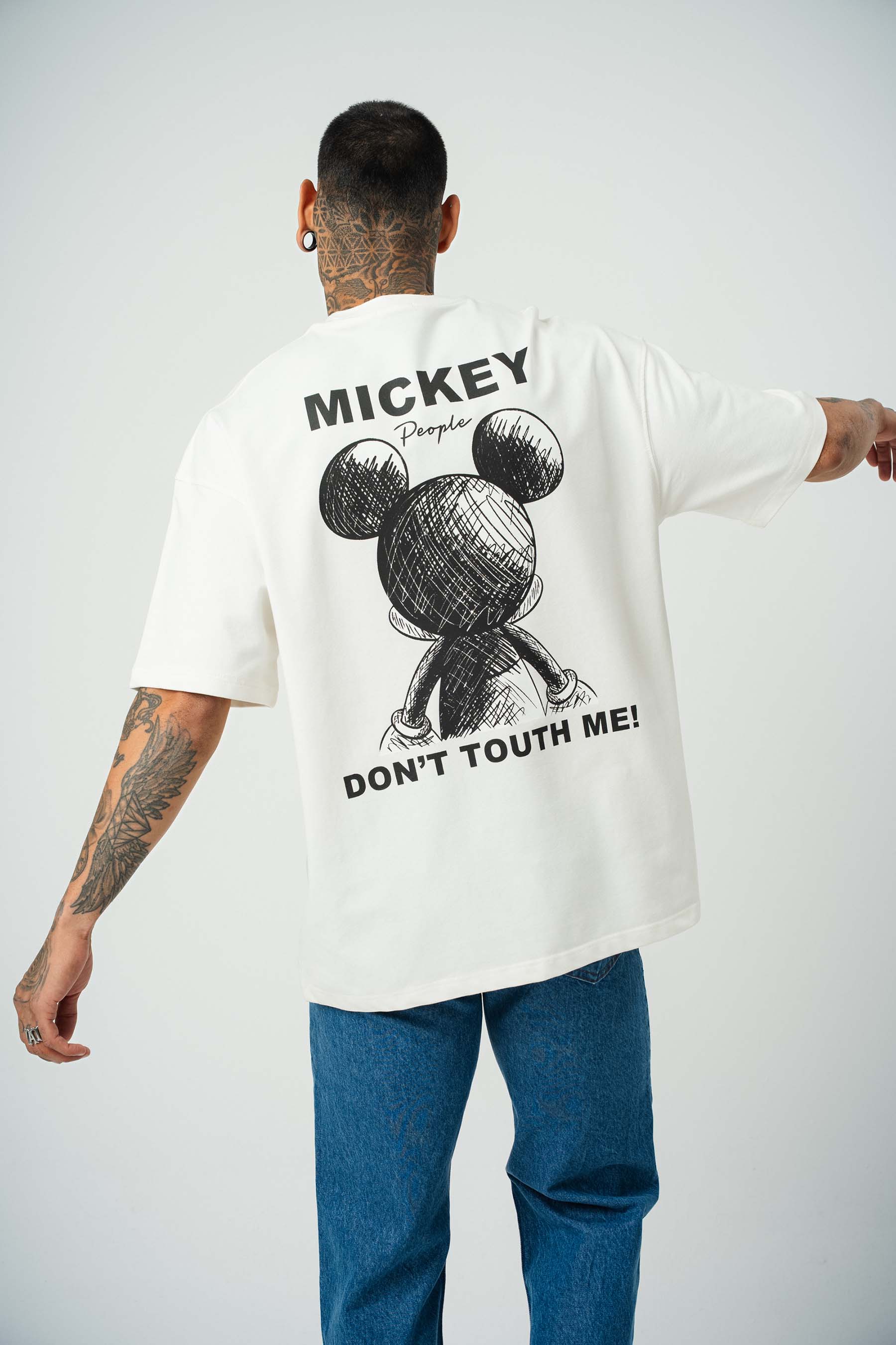 Mickey People Baskılı Beyaz Oversize T-Shirt