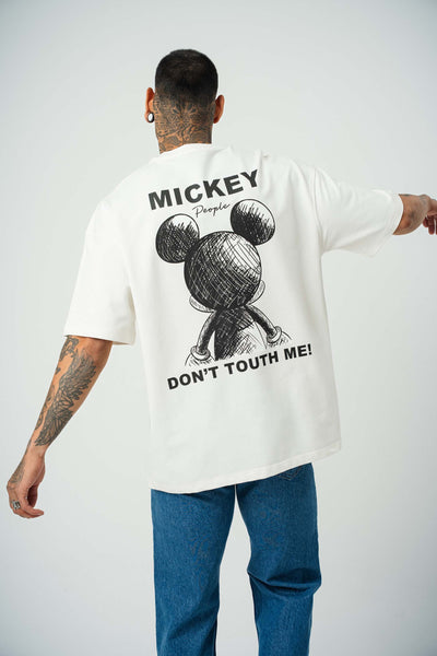 Mickey People Baskılı Beyaz Oversize T-Shirt