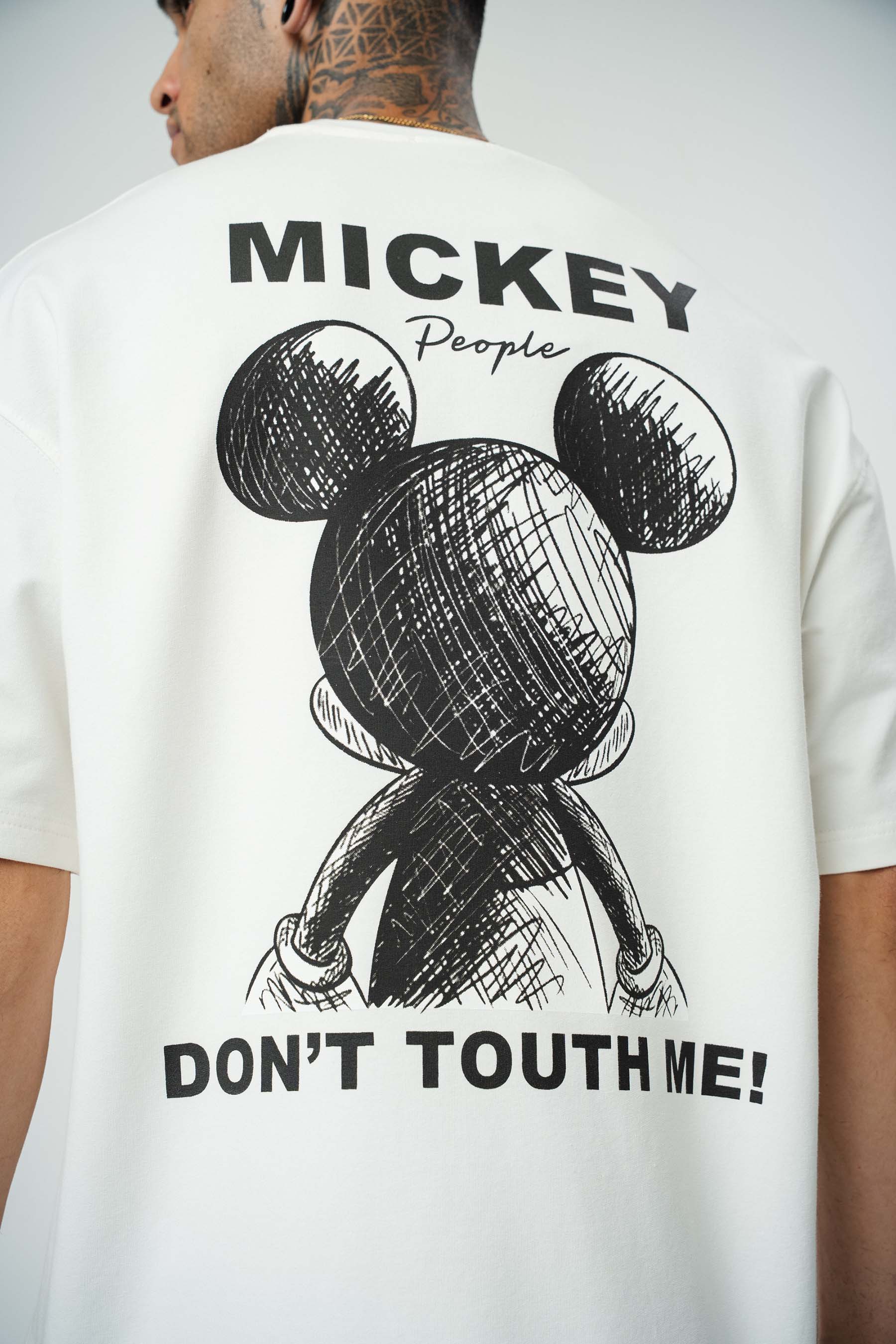 Mickey People Baskılı Beyaz Oversize T-Shirt