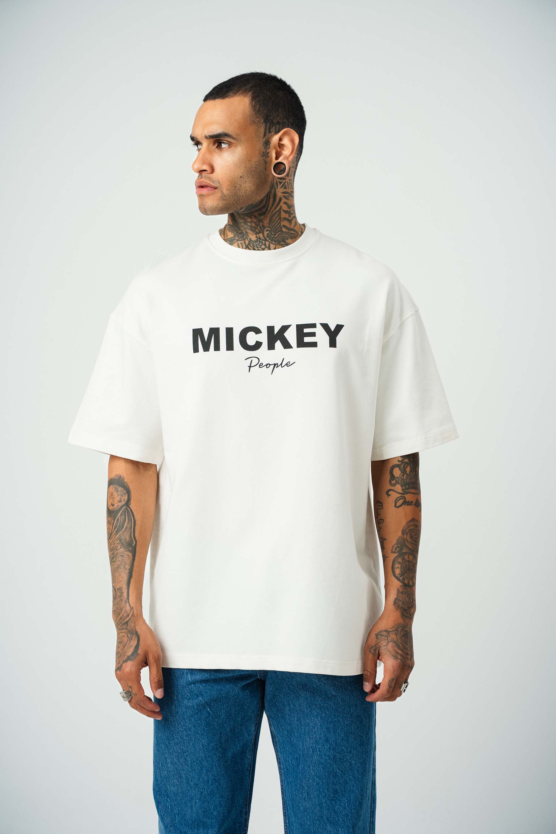 Mickey People Baskılı Beyaz Oversize T-Shirt