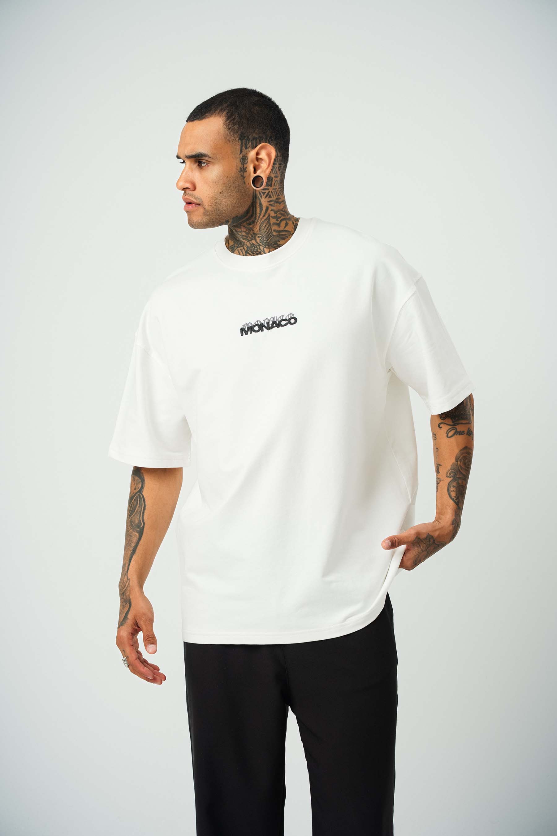 Monaco Baskılı Beyaz Oversize T-Shirt