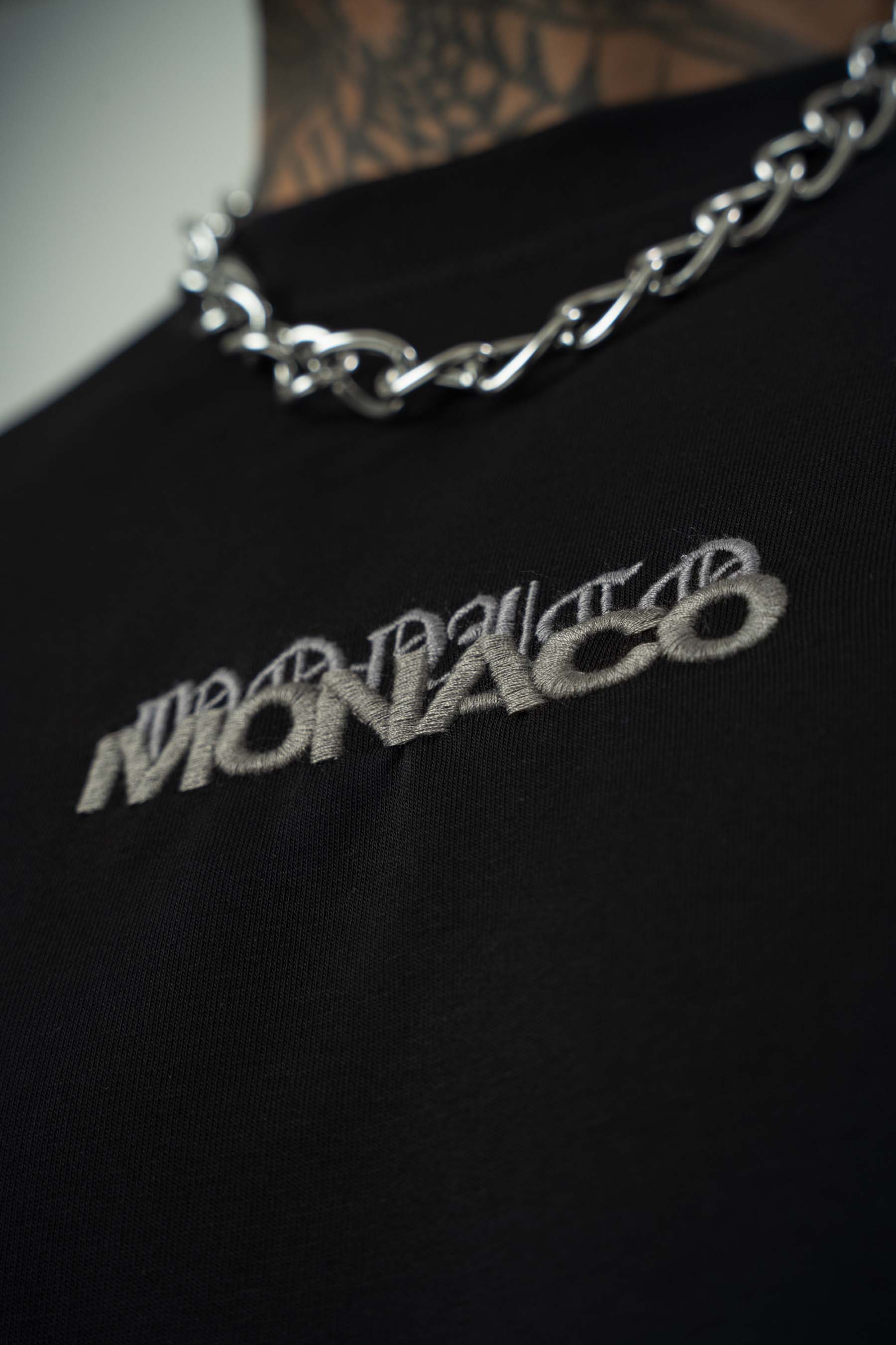 Monaco Baskılı Siyah Oversize T-Shirt