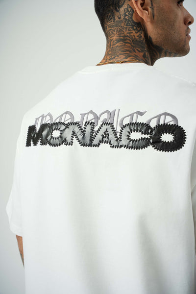 Monaco Baskılı Beyaz Oversize T-Shirt