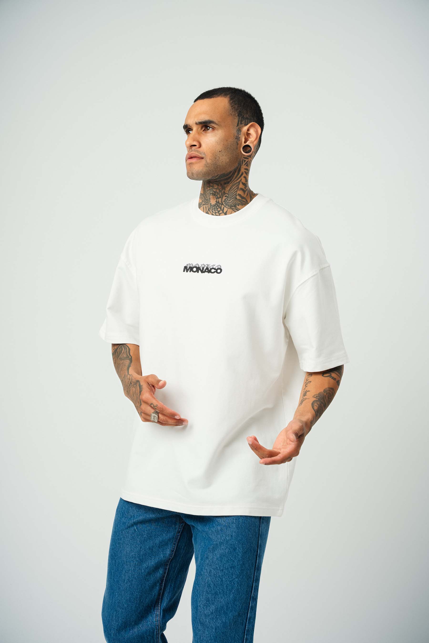 Monaco Baskılı Beyaz Oversize T-Shirt