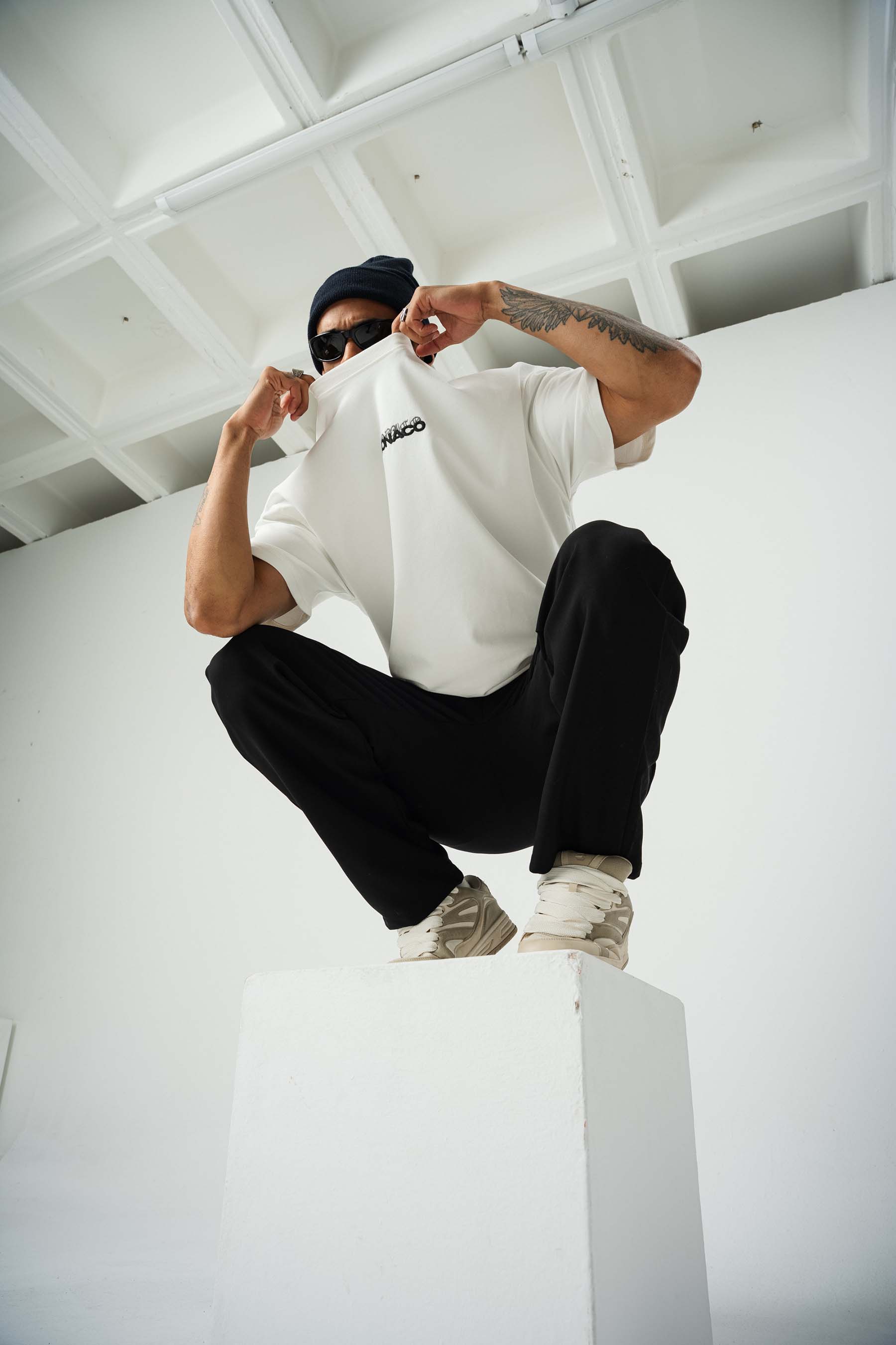 Monaco Baskılı Beyaz Oversize T-Shirt