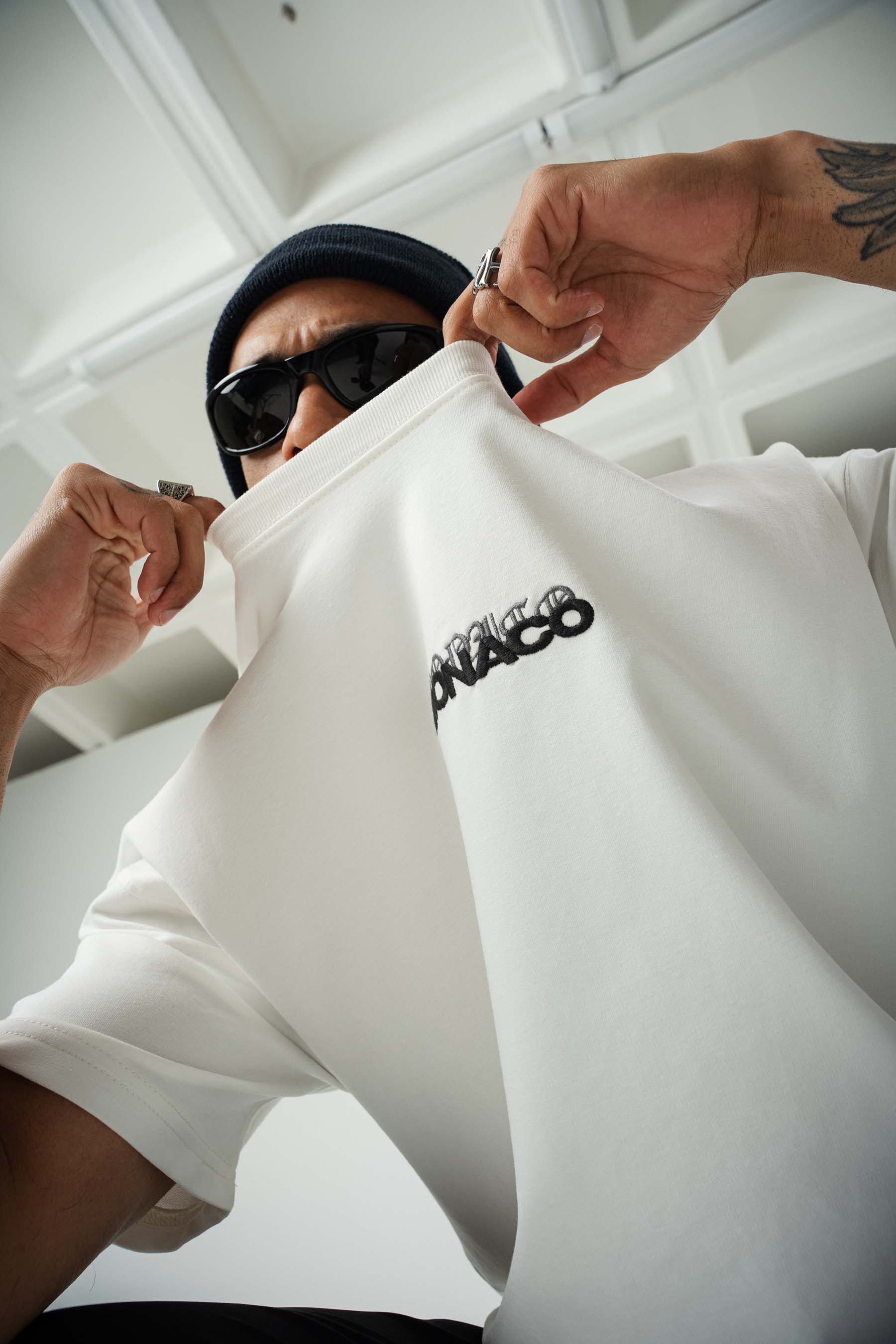 Monaco Baskılı Beyaz Oversize T-Shirt