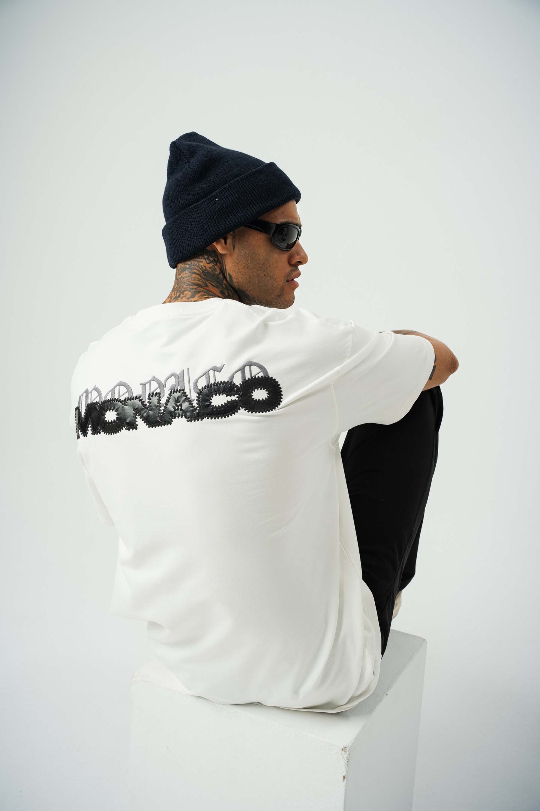 Monaco Baskılı Beyaz Oversize T-Shirt