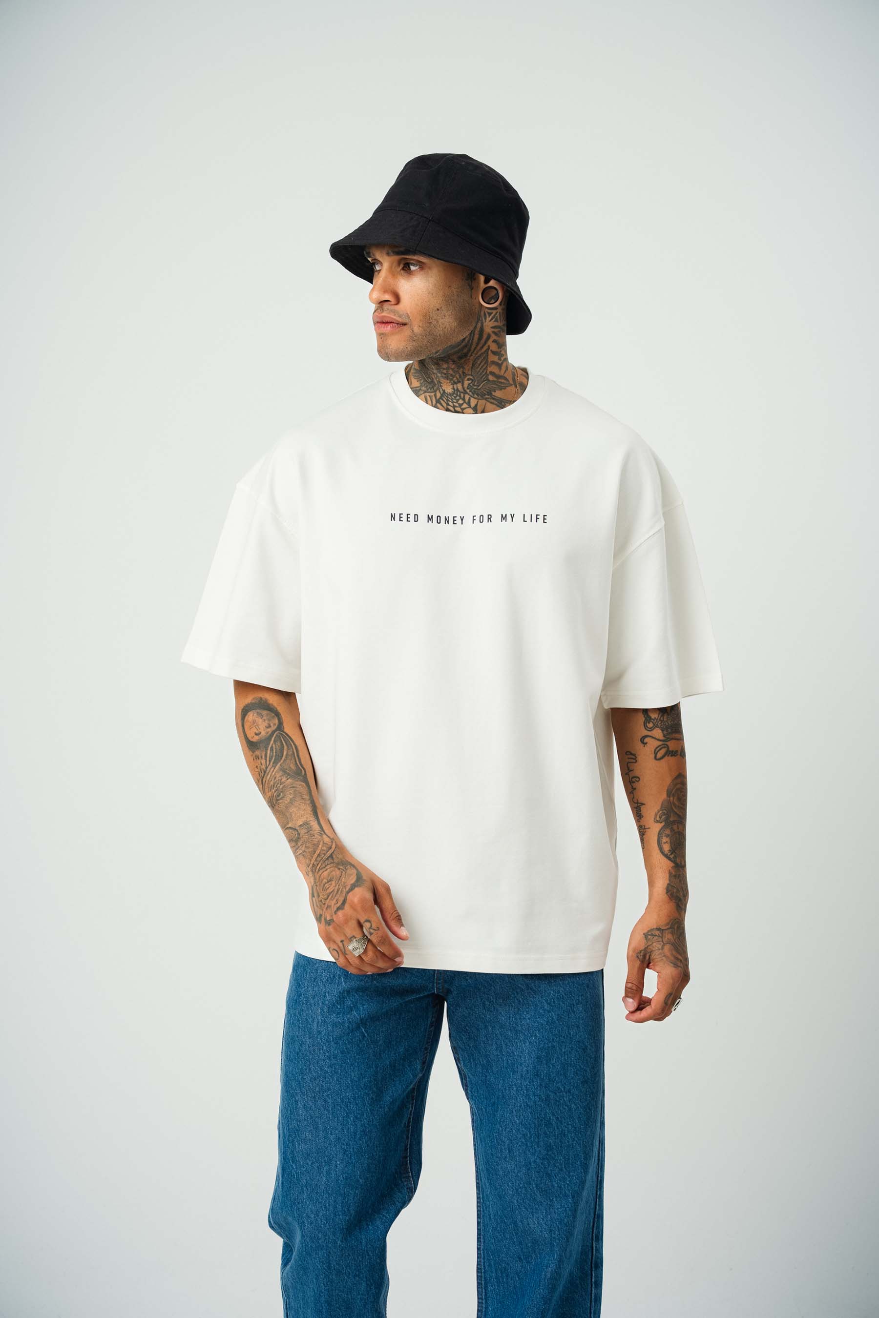 Need Money Pablo Escobar For Life Baskılı Beyaz Oversize T-Shirt
