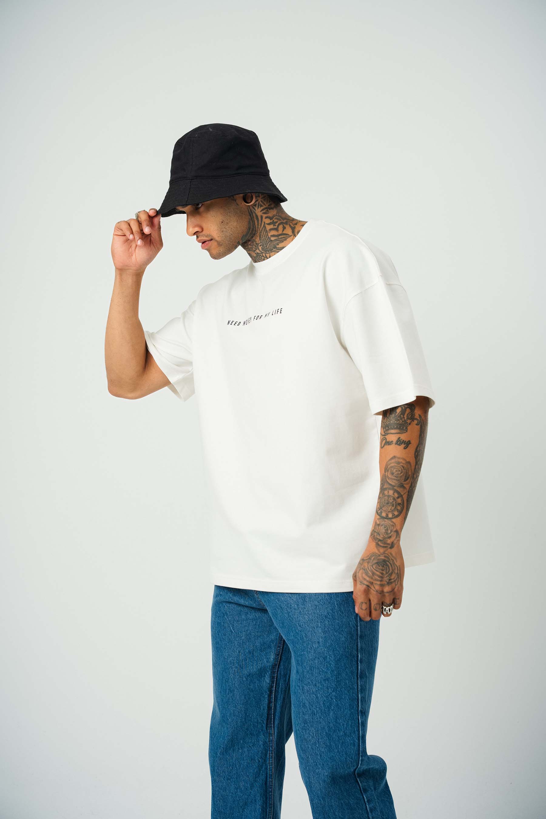 Need Money Pablo Escobar For Life Baskılı Beyaz Oversize T-Shirt