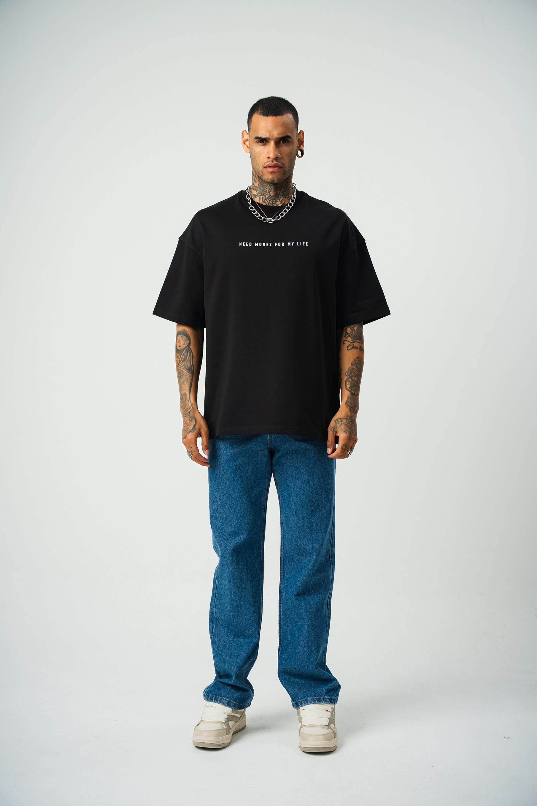 Need Money Pablo Escobar For Life Baskılı Siyah Oversize T-Shirt