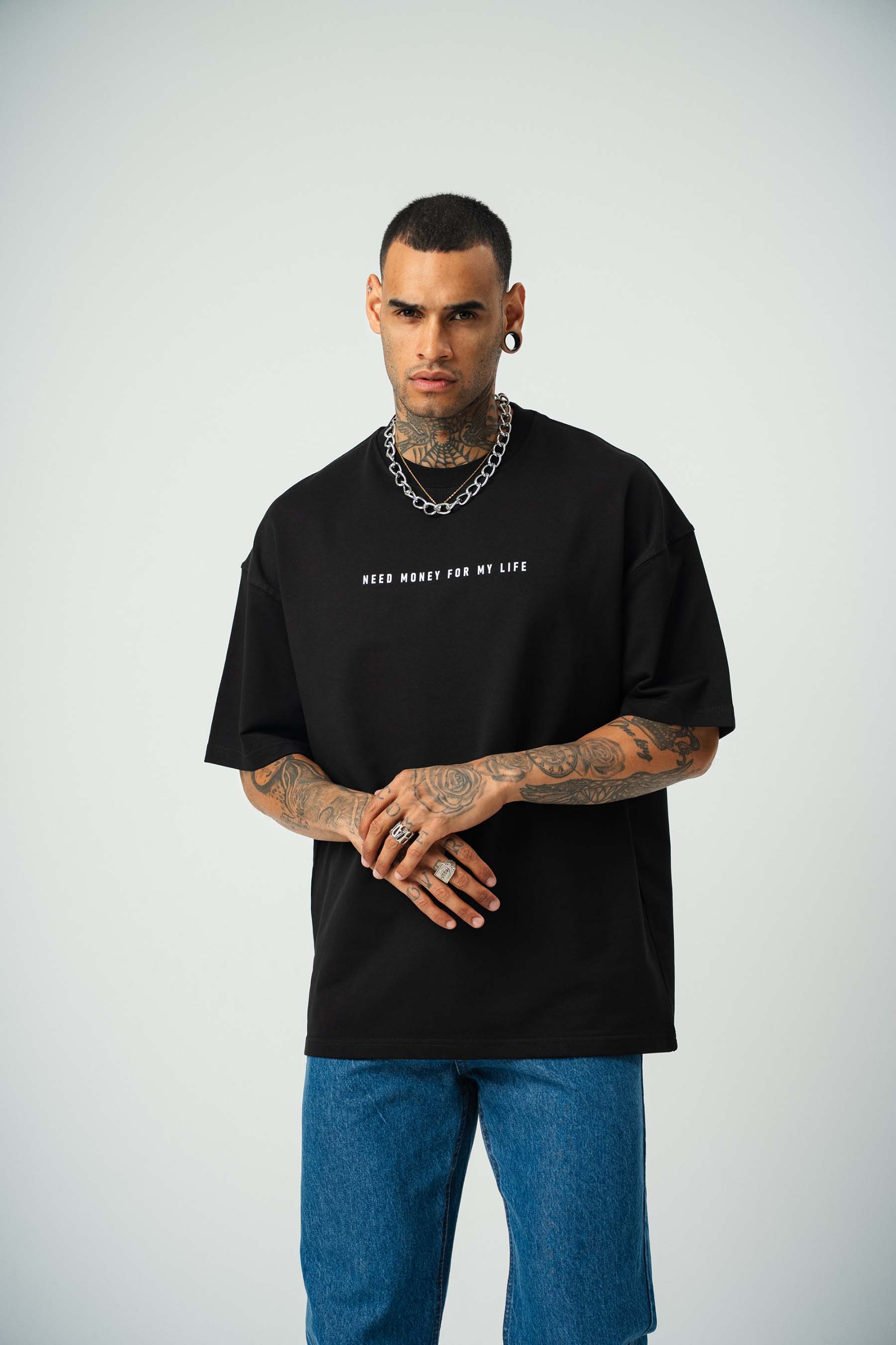 Need Money Pablo Escobar For Life Baskılı Siyah Oversize T-Shirt