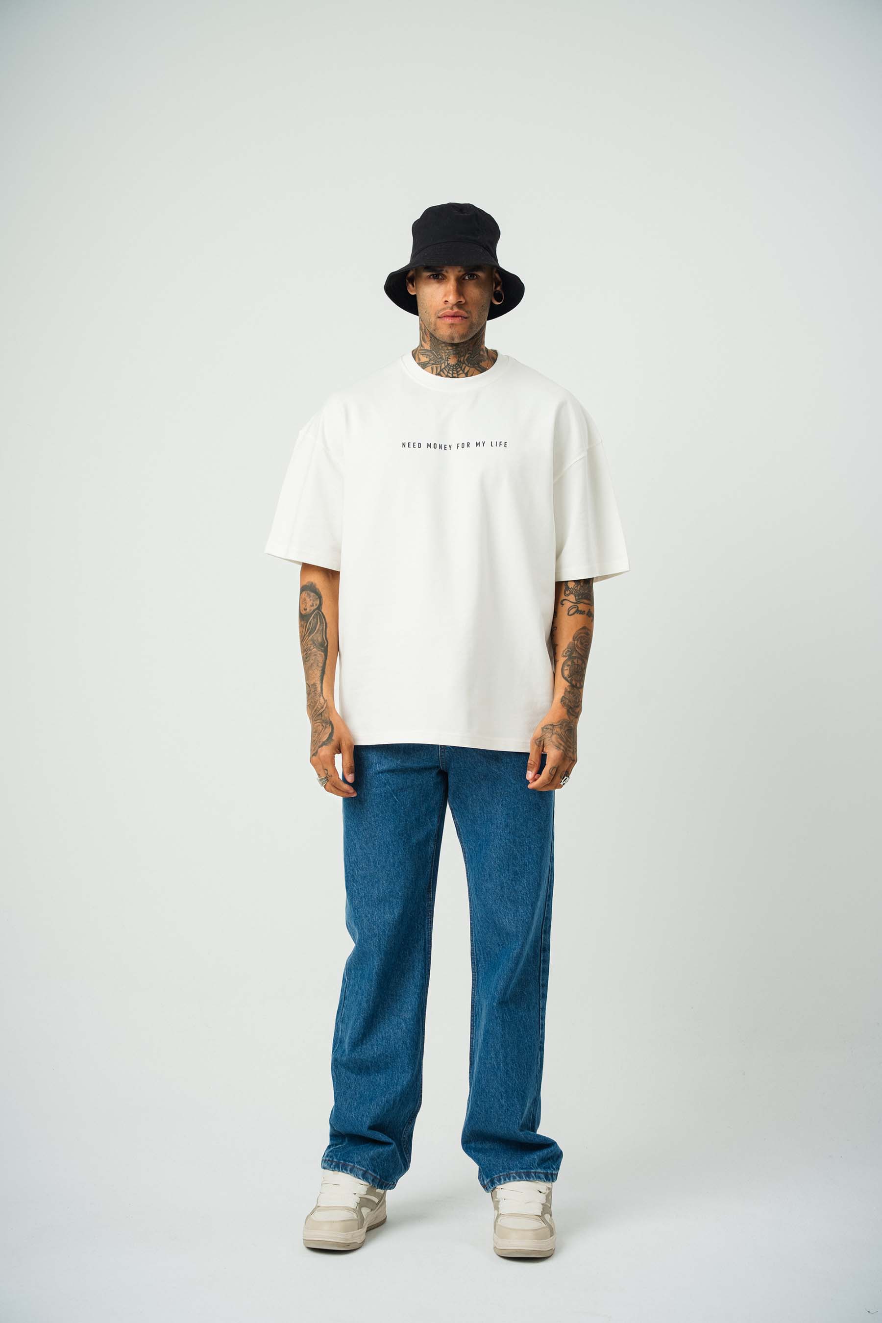 Need Money Pablo Escobar For Life Baskılı Beyaz Oversize T-Shirt