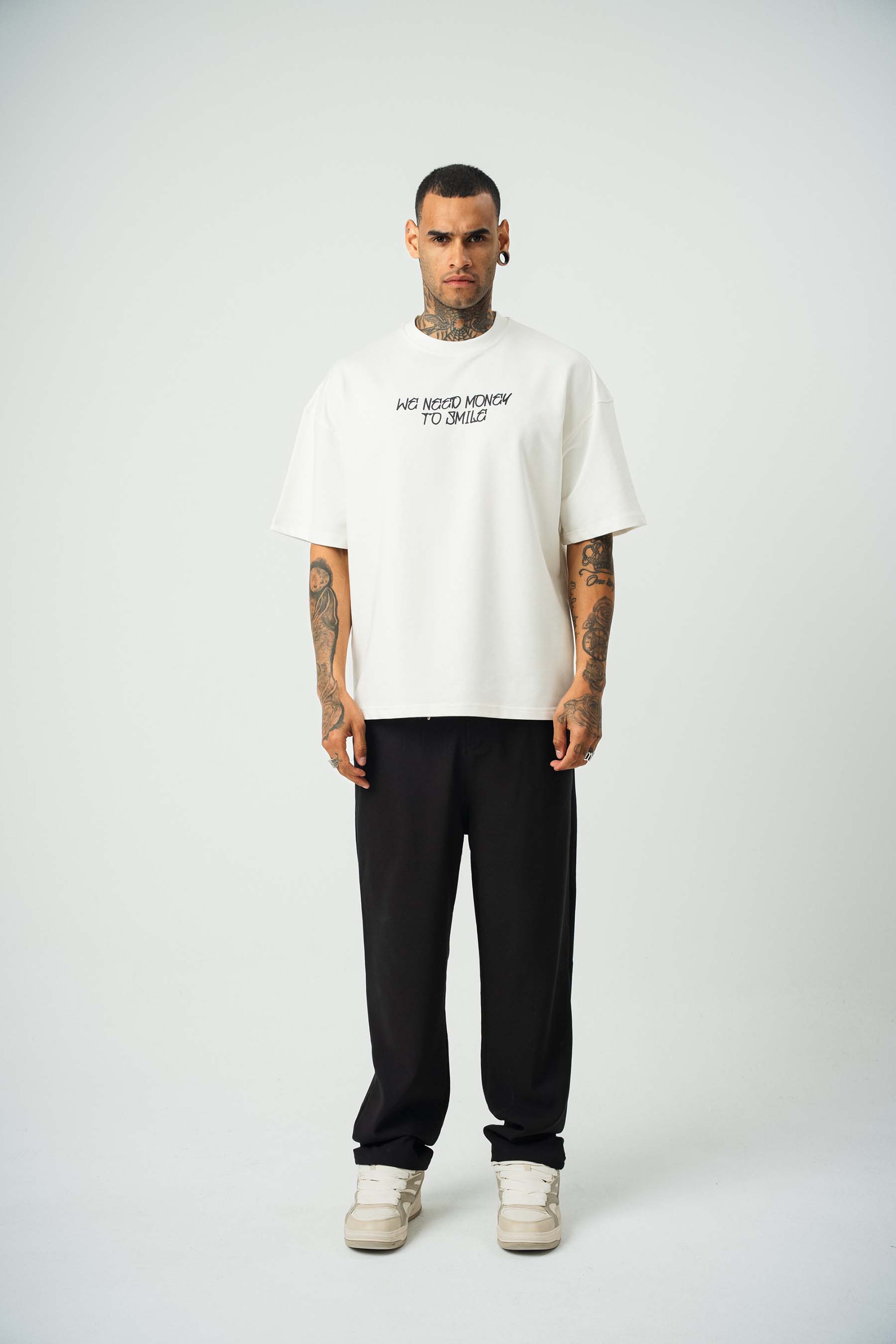 Need Money For Smile Joker Baskılı Beyaz Oversize T-Shirt