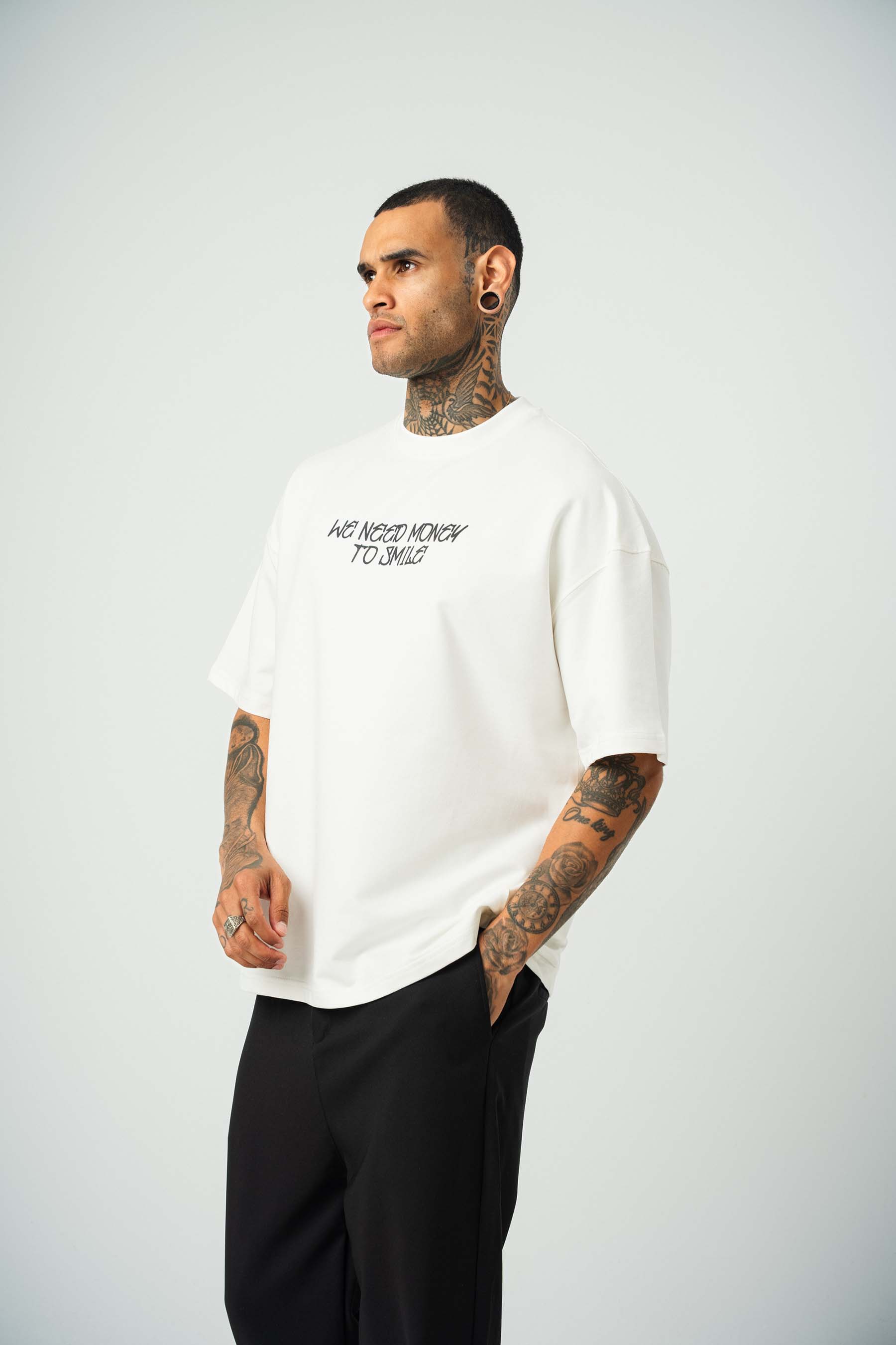 Need Money For Smile Joker Baskılı Beyaz Oversize T-Shirt