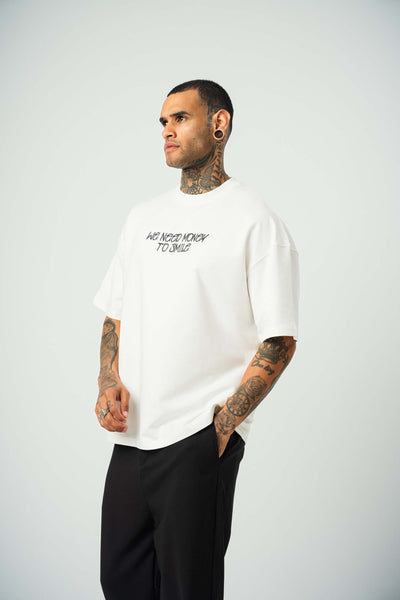 Need Money For Smile Joker Baskılı Beyaz Oversize T-Shirt