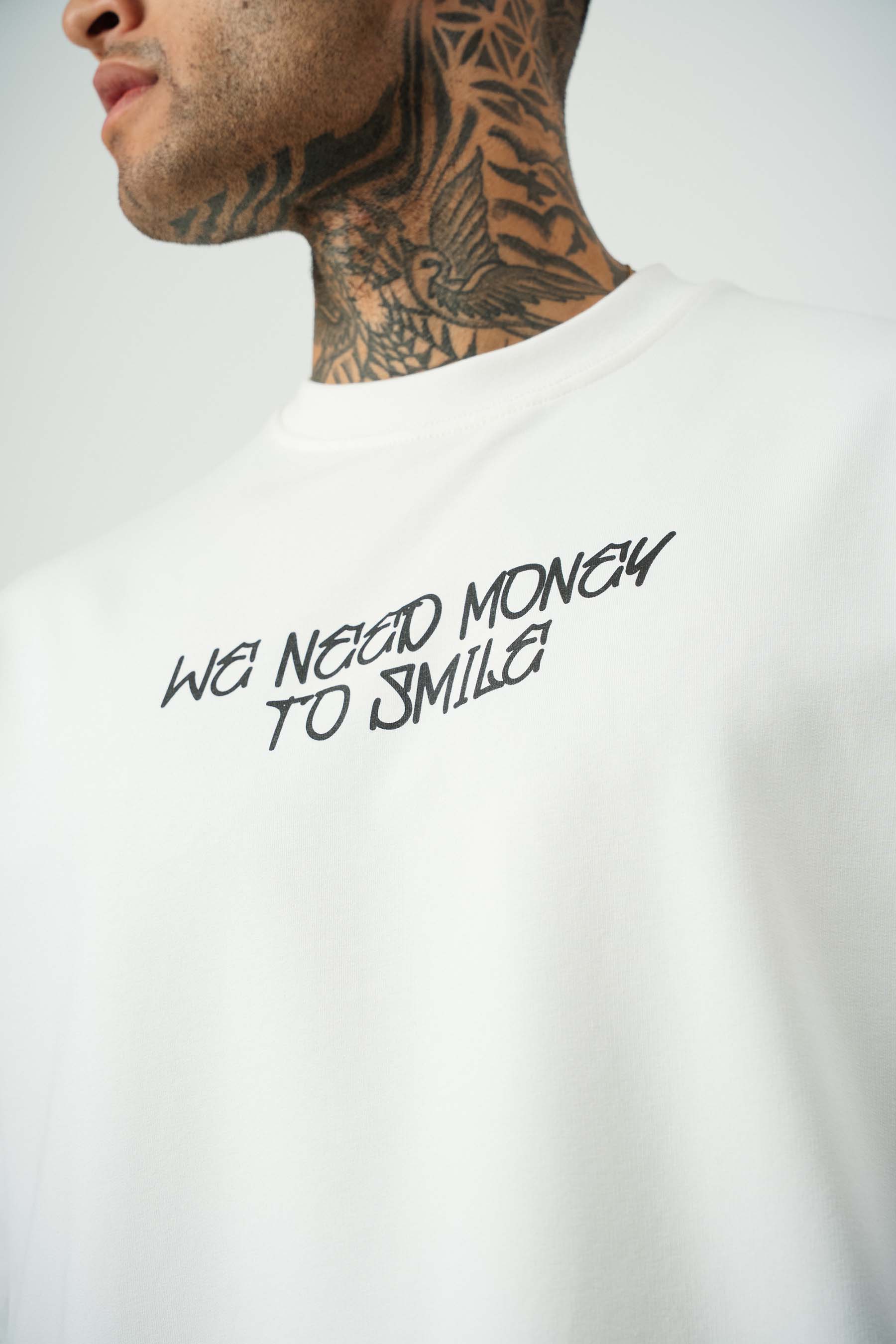 Need Money For Smile Joker Baskılı Beyaz Oversize T-Shirt