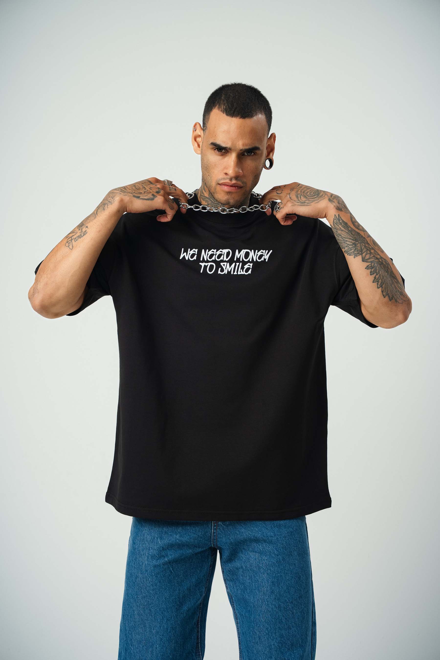 Need Money For Smile Joker Baskılı Siyah Oversize T-Shirt