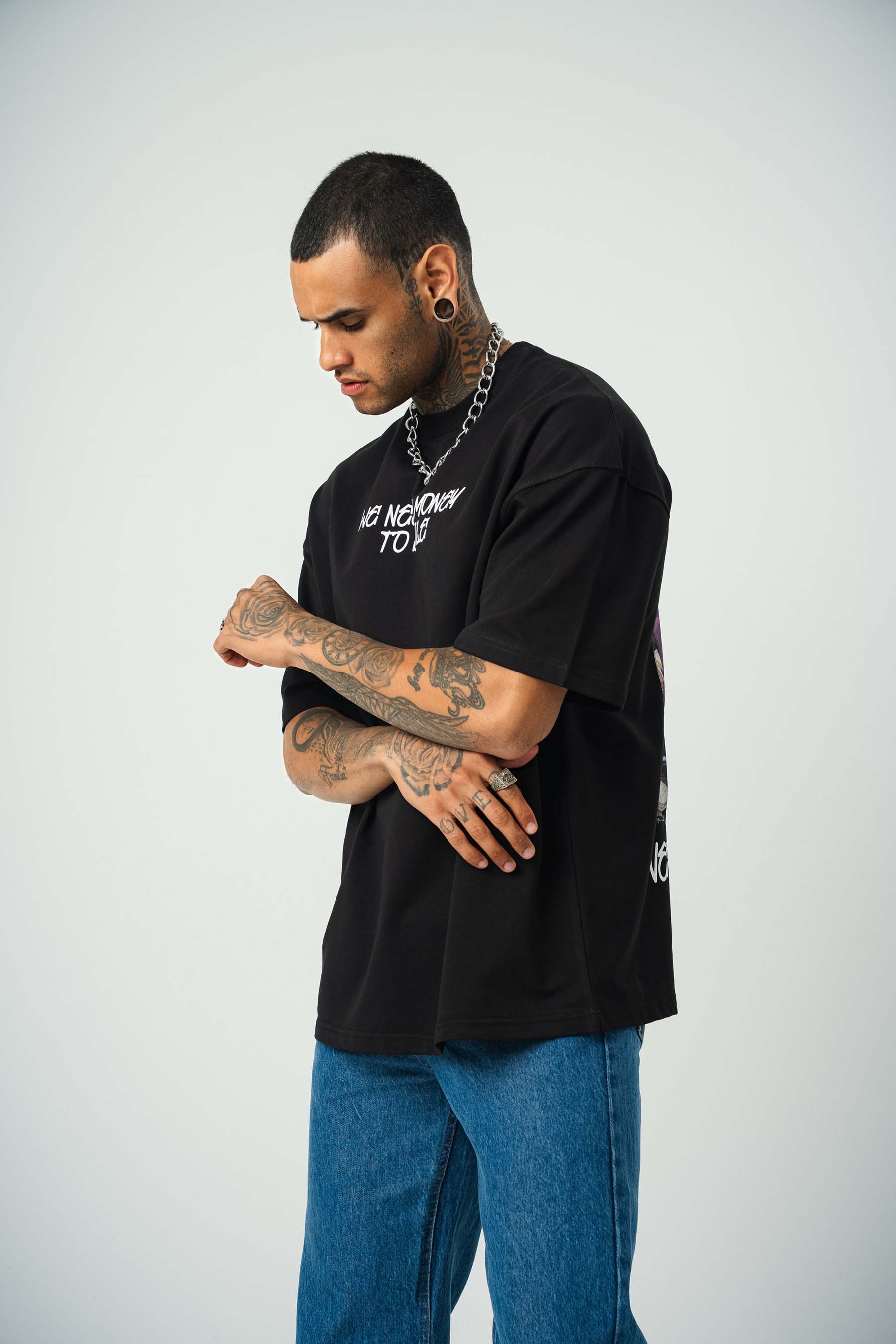 Need Money For Smile Joker Baskılı Siyah Oversize T-Shirt