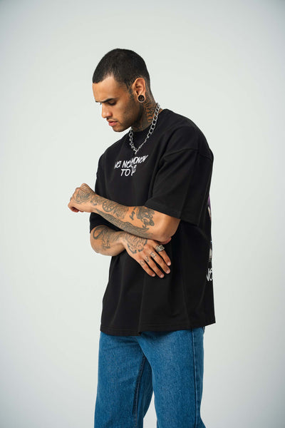 Need Money For Smile Joker Baskılı Siyah Oversize T-Shirt