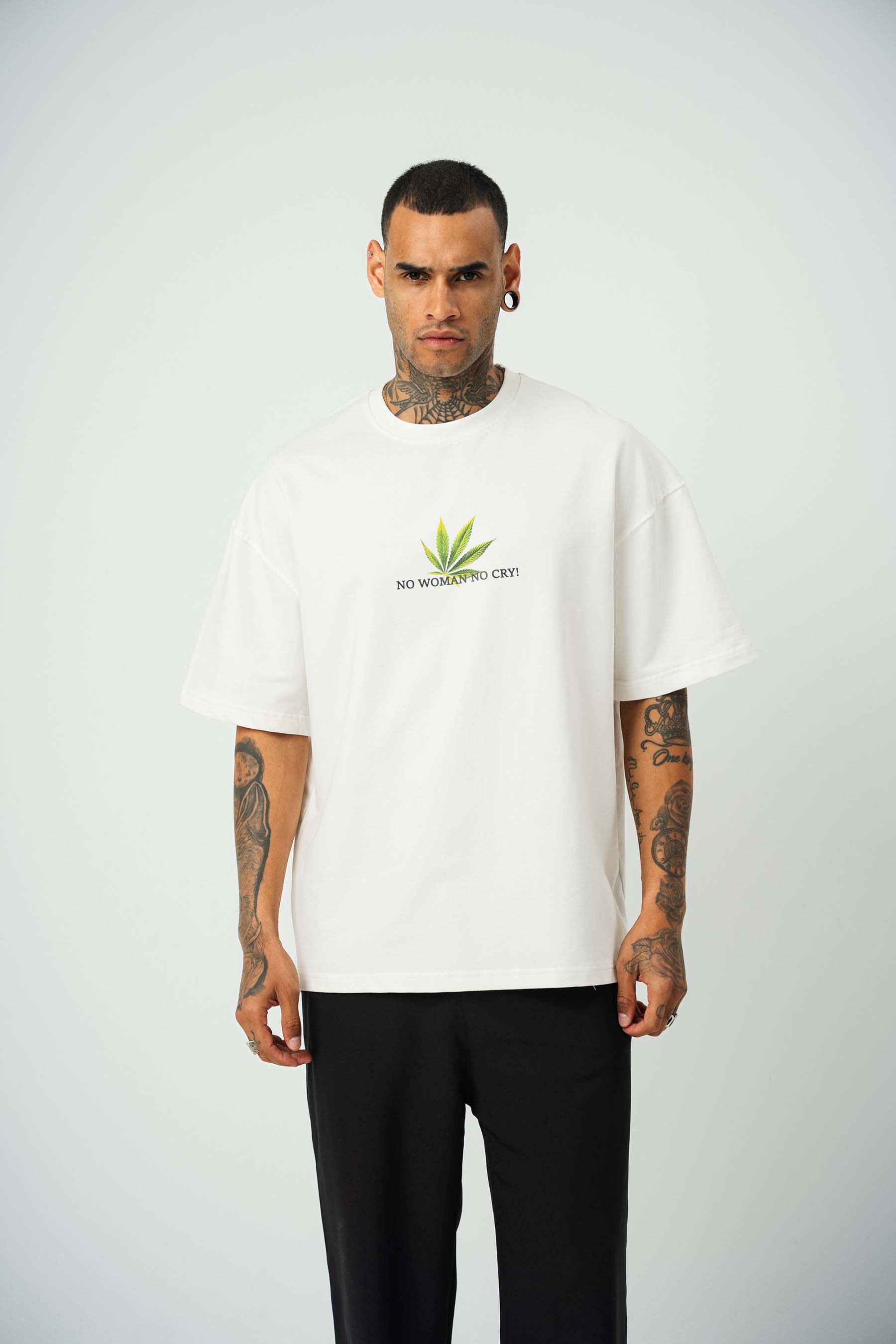No Women No Cry Baskılı Beyaz Oversize T-Shirt