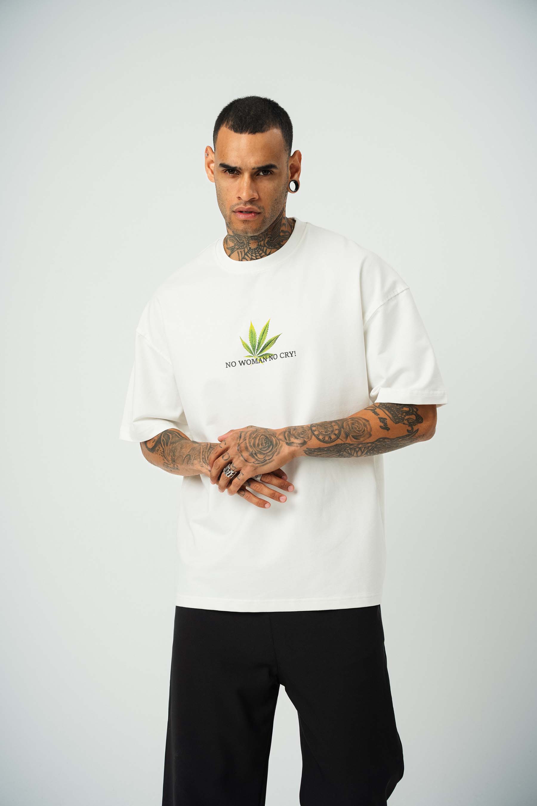 No Women No Cry Baskılı Beyaz Oversize T-Shirt