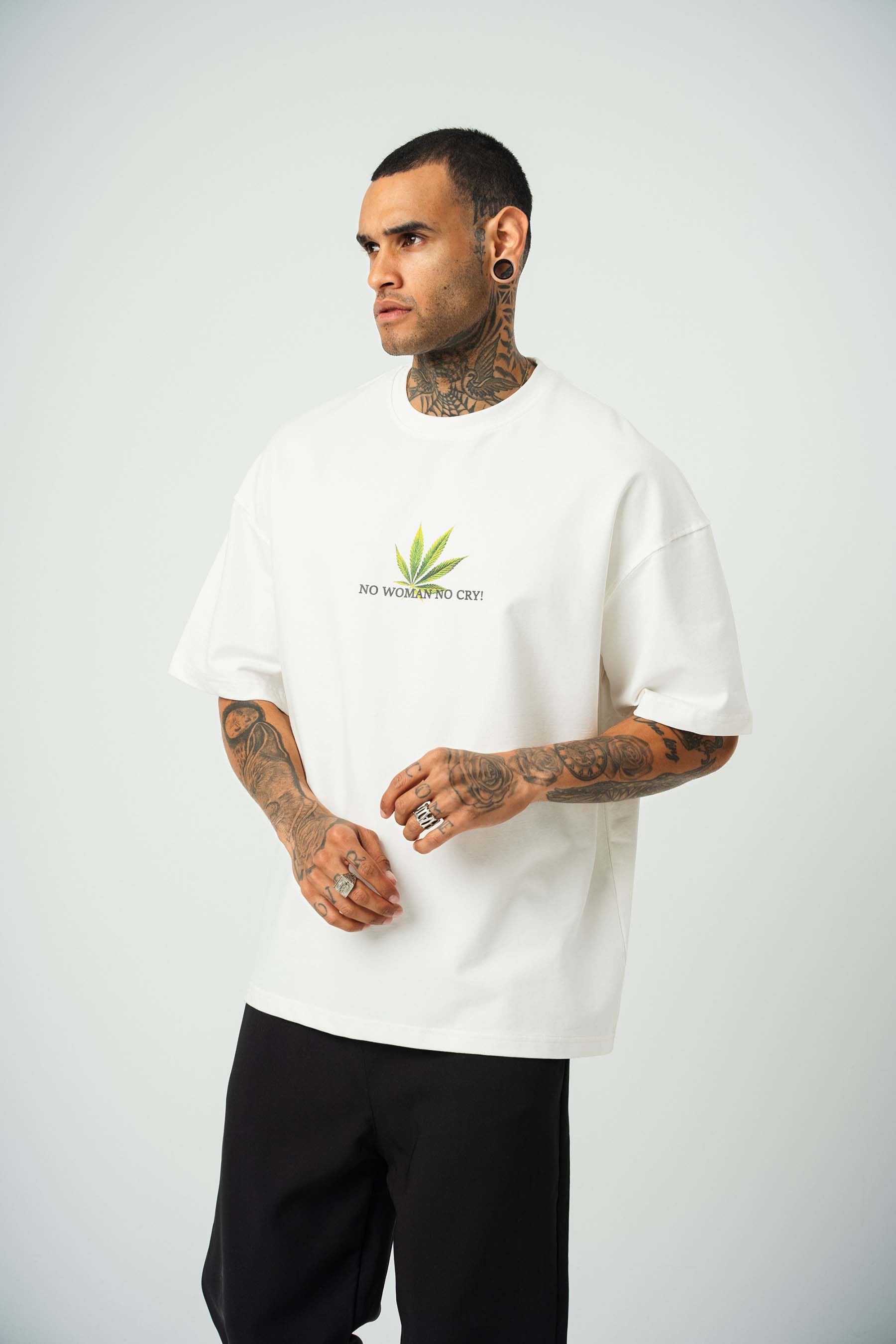 No Women No Cry Baskılı Beyaz Oversize T-Shirt
