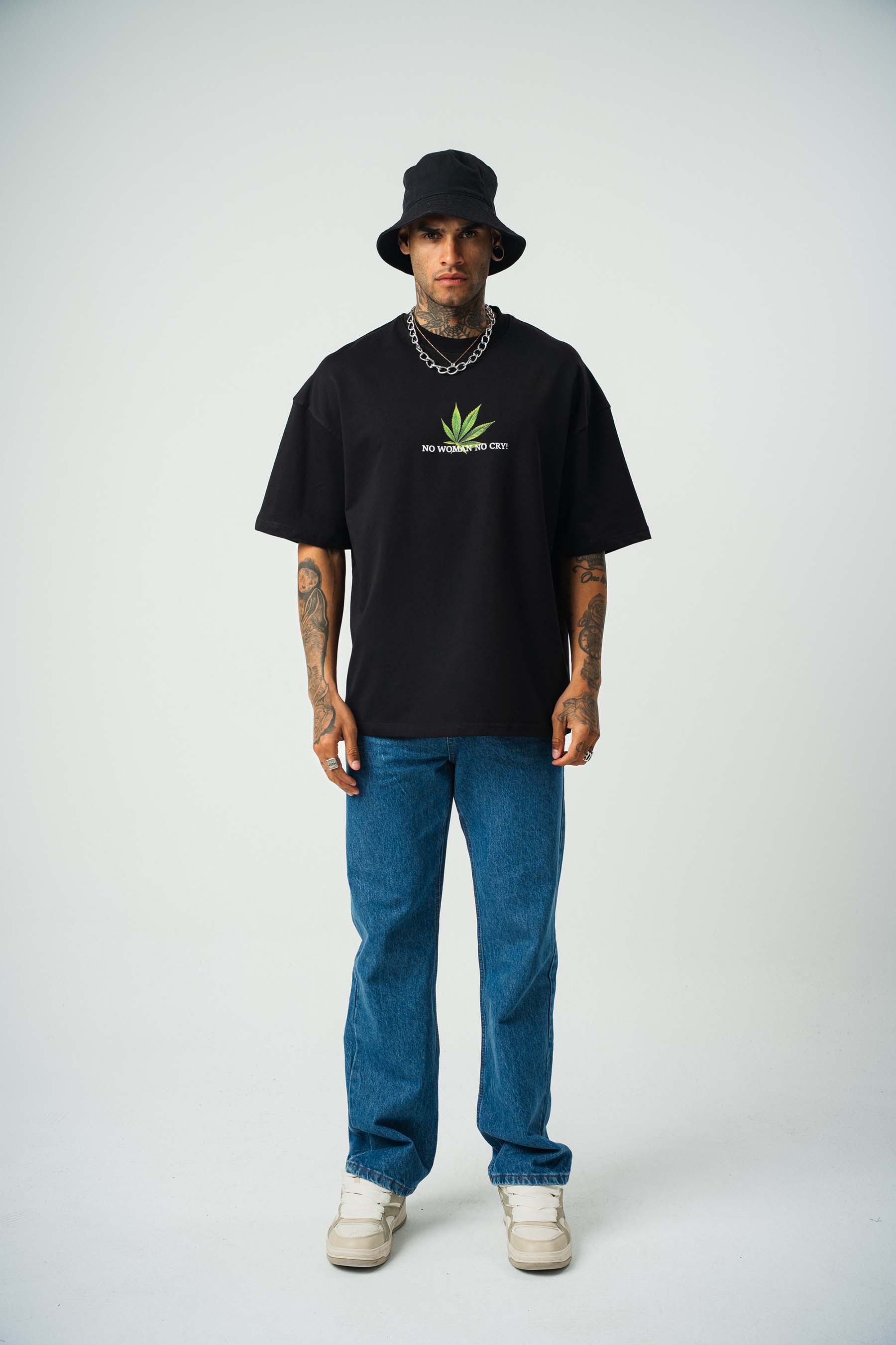 No Women No Cry Baskılı Siyah Oversize T-Shirt