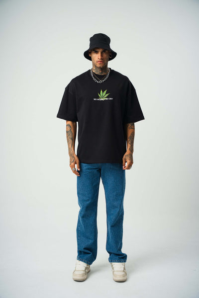 No Women No Cry Baskılı Siyah Oversize T-Shirt