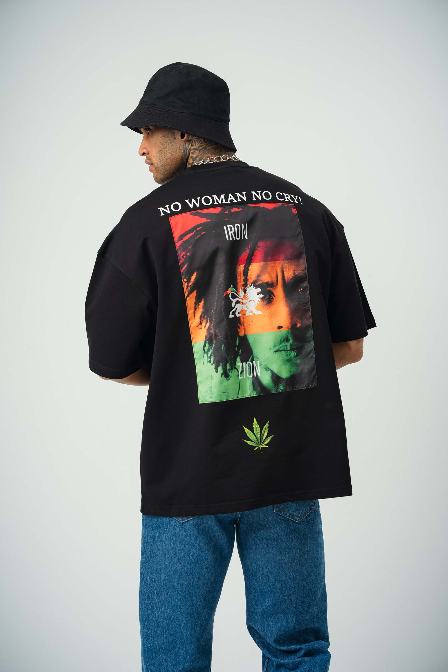 No Women No Cry Baskılı Siyah Oversize T-Shirt
