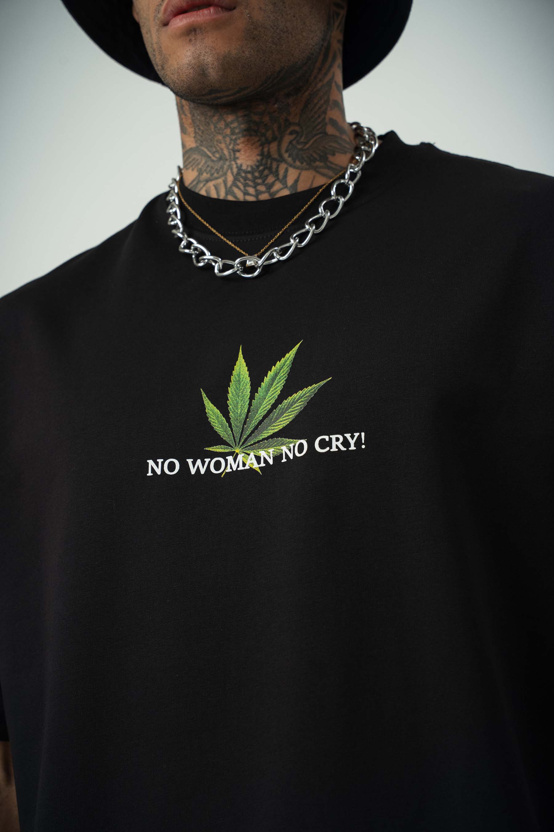 No Women No Cry Baskılı Siyah Oversize T-Shirt