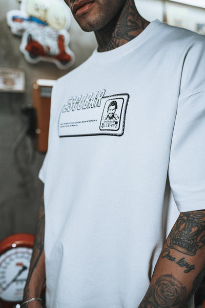 Escobar Front Silicone Printed Oversize White T-Shirt