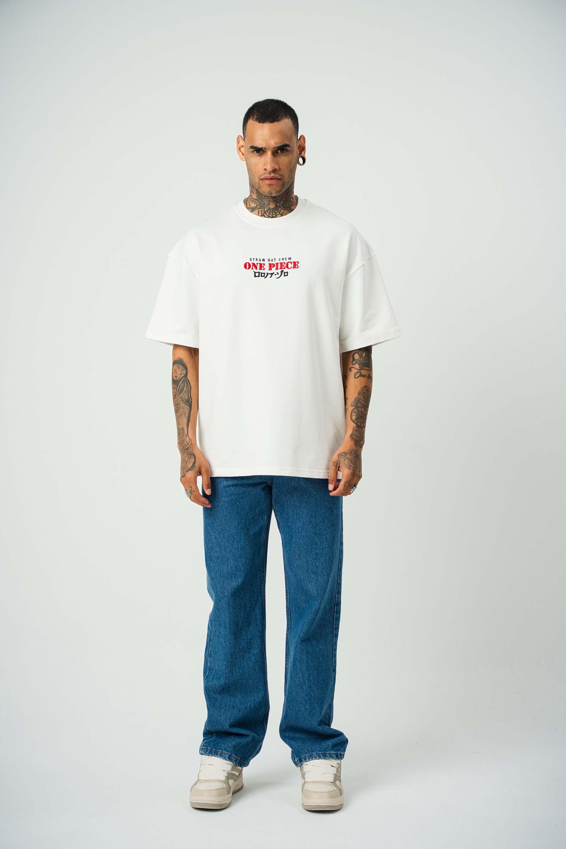 One Piece Baskılı Beyaz Oversize T-Shirt