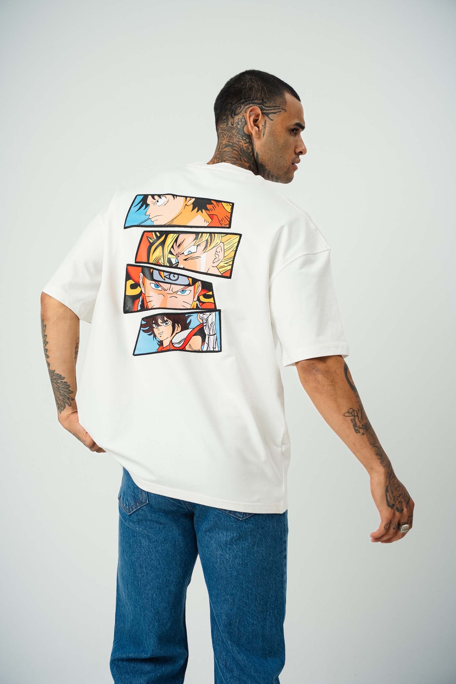 One Piece Baskılı Beyaz Oversize T-Shirt
